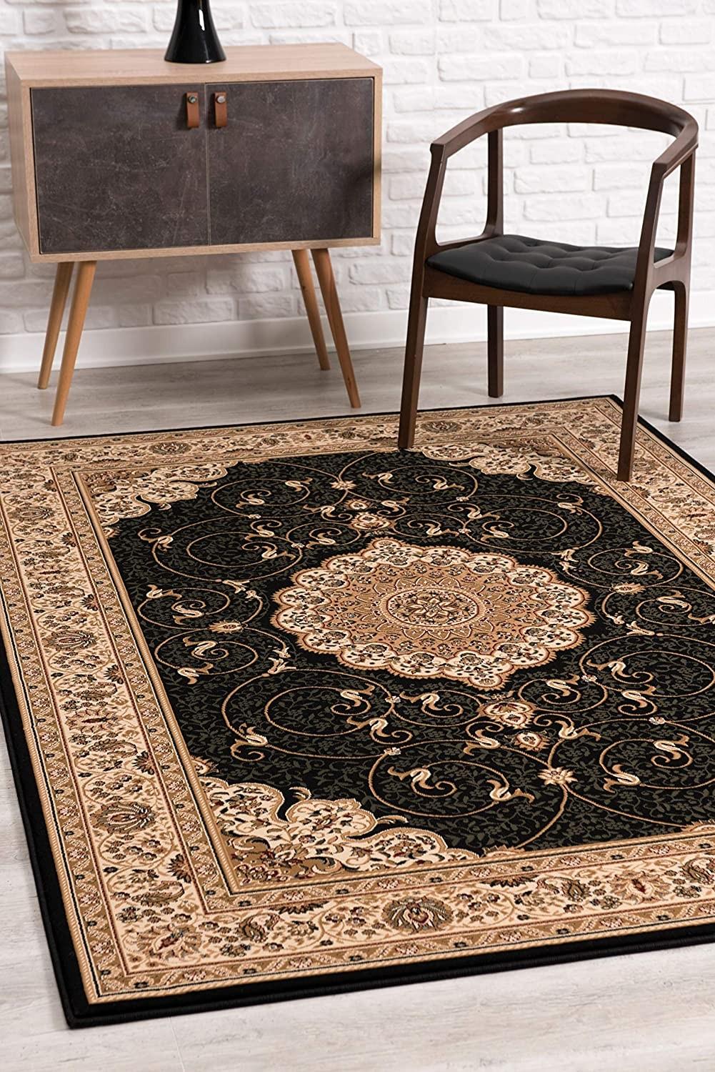 2’ x 15’ Black and Beige Embellished Runner Rug