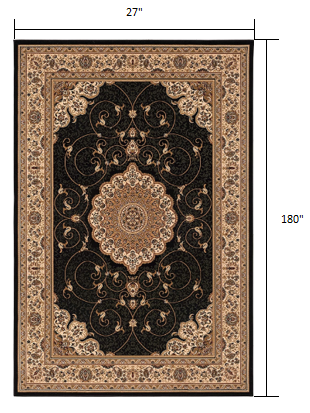 2’ x 15’ Black and Beige Embellished Runner Rug