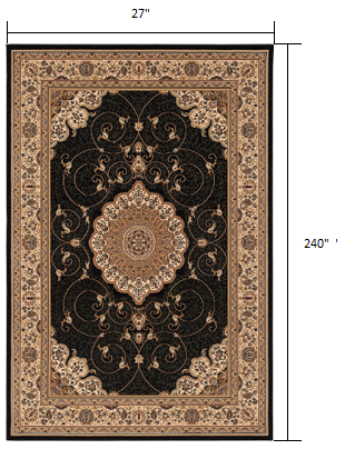 2’ x 20’ Black and Beige Embellished Runner Rug