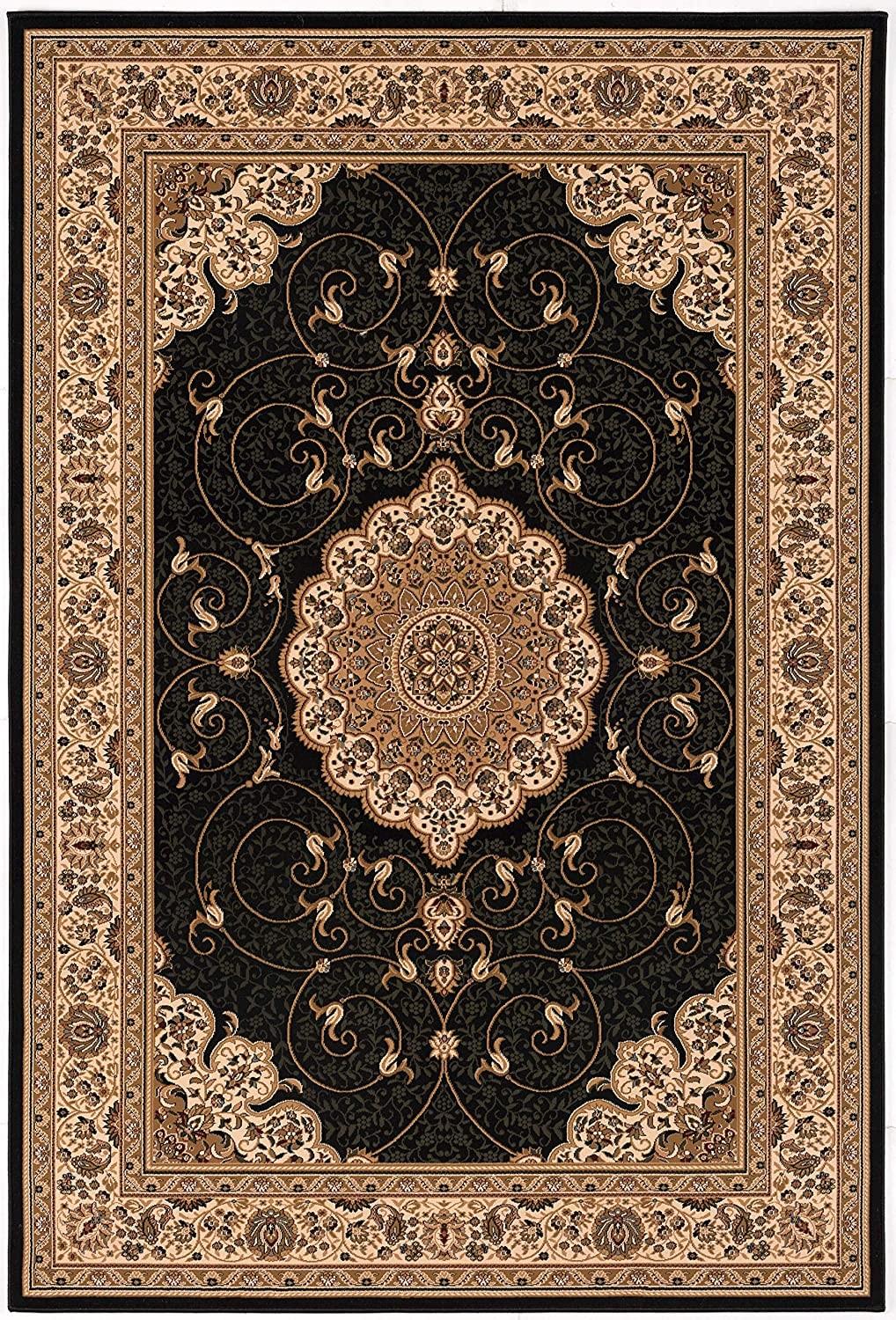 2’ x 8’ Black and Beige Embellished Runner Rug