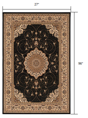 2’ x 8’ Black and Beige Embellished Runner Rug