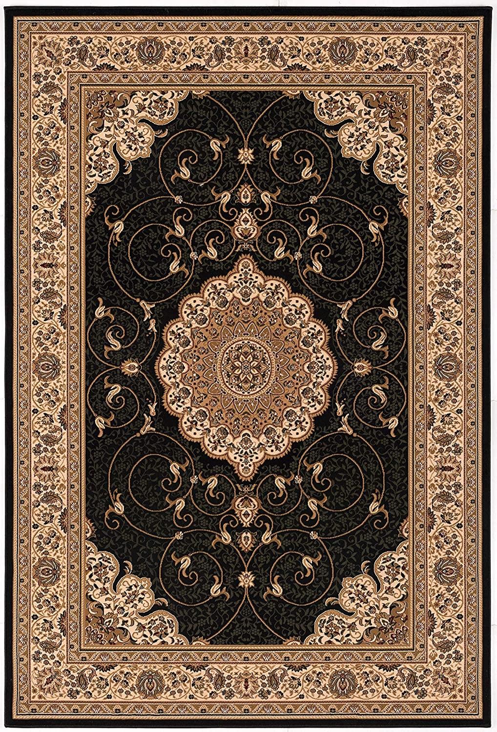 5’ x 8’ Black and Beige Embellished Area Rug