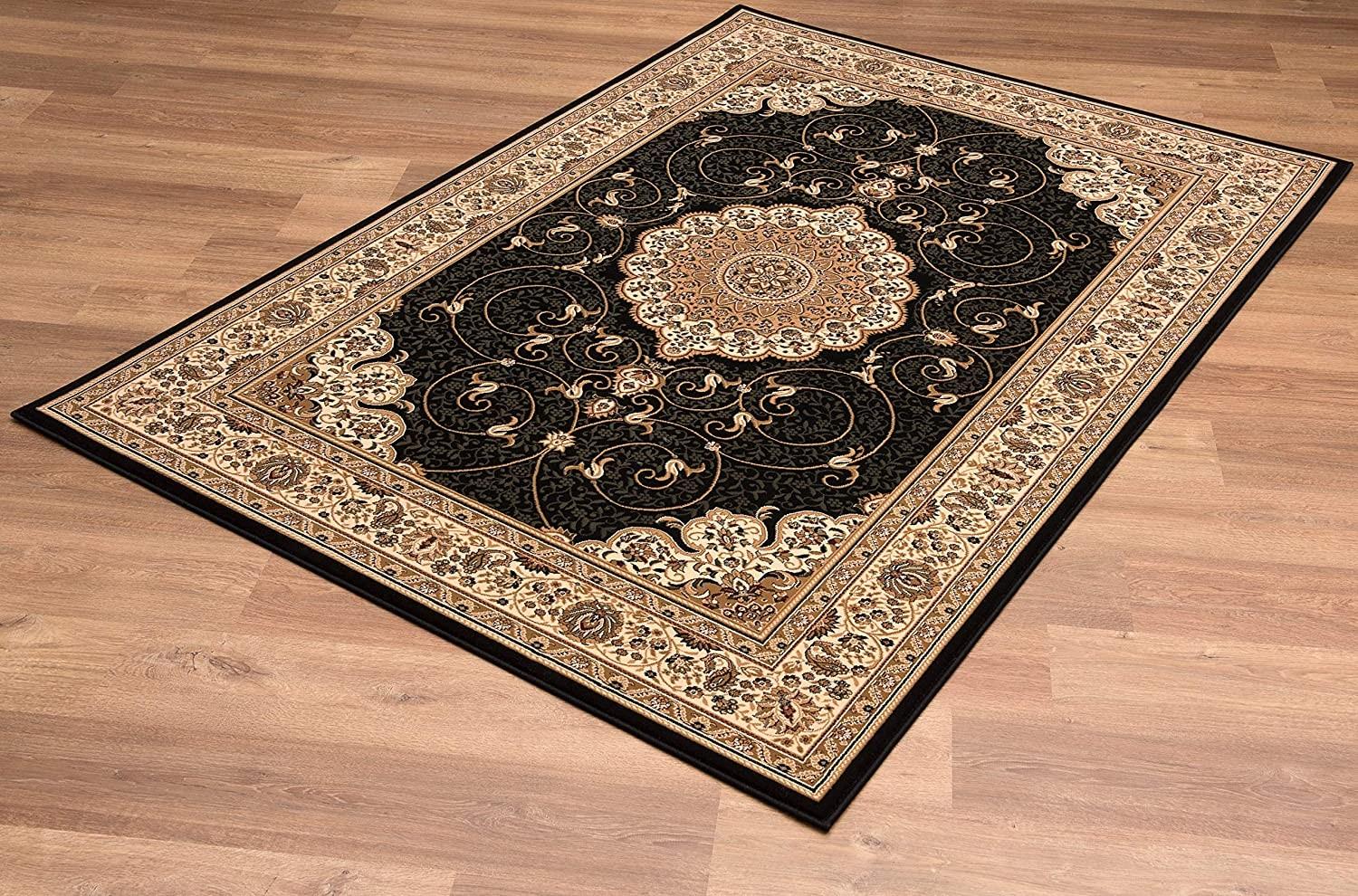 7’ x 9’ Black and Beige Embellished Area Rug