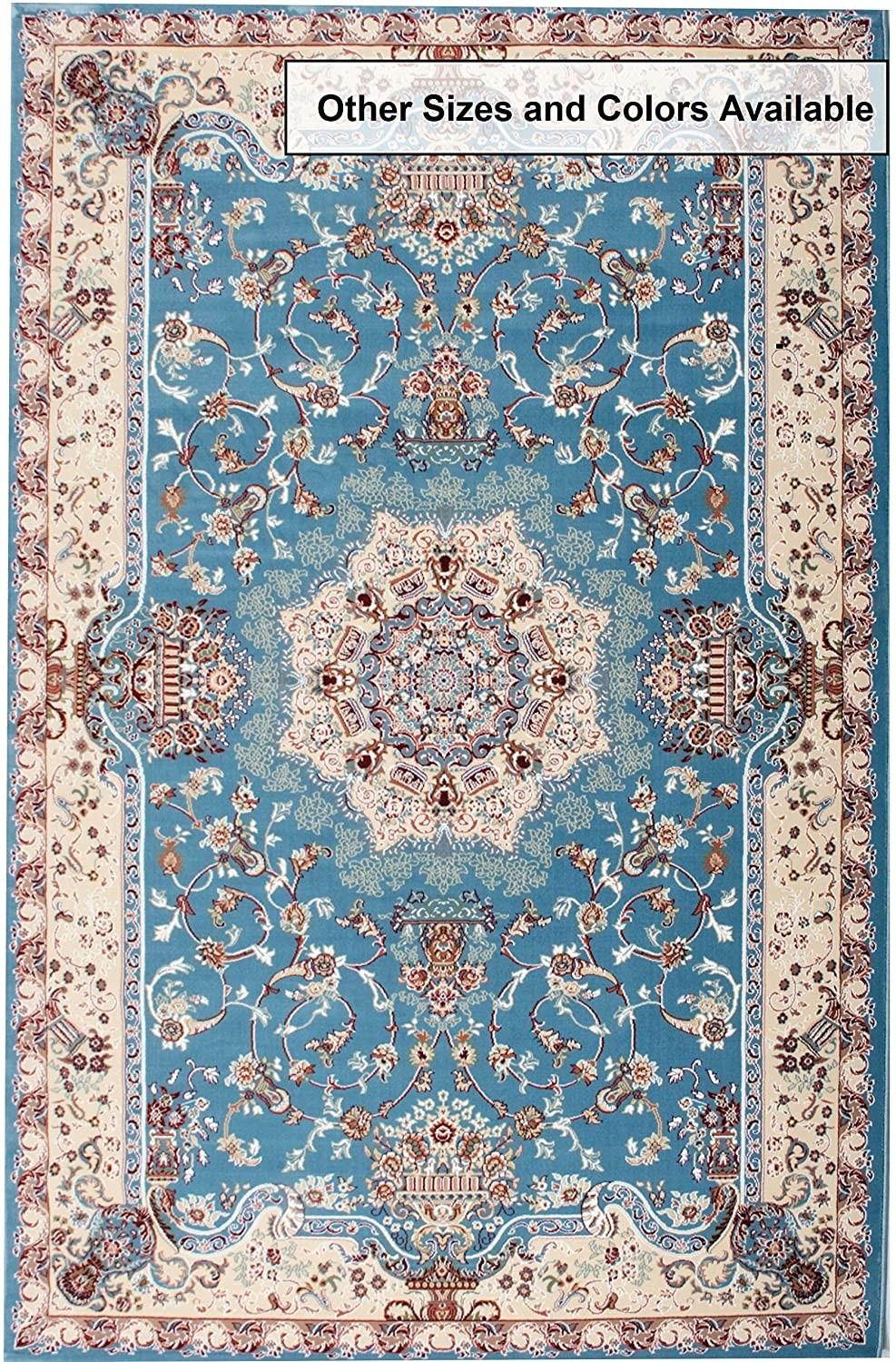 7’ x 9’ Blue and Cream Embellished Area Rug Default Title