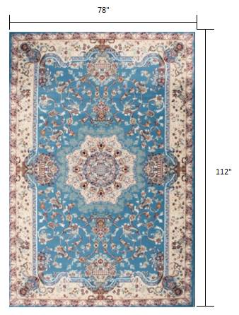 7’ x 9’ Blue and Cream Embellished Area Rug