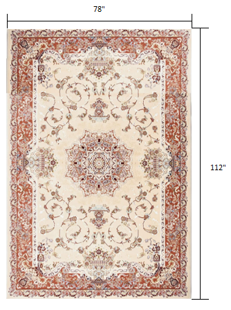 7’ x 9’ Cream Rose Traditional Pattern Area Rug