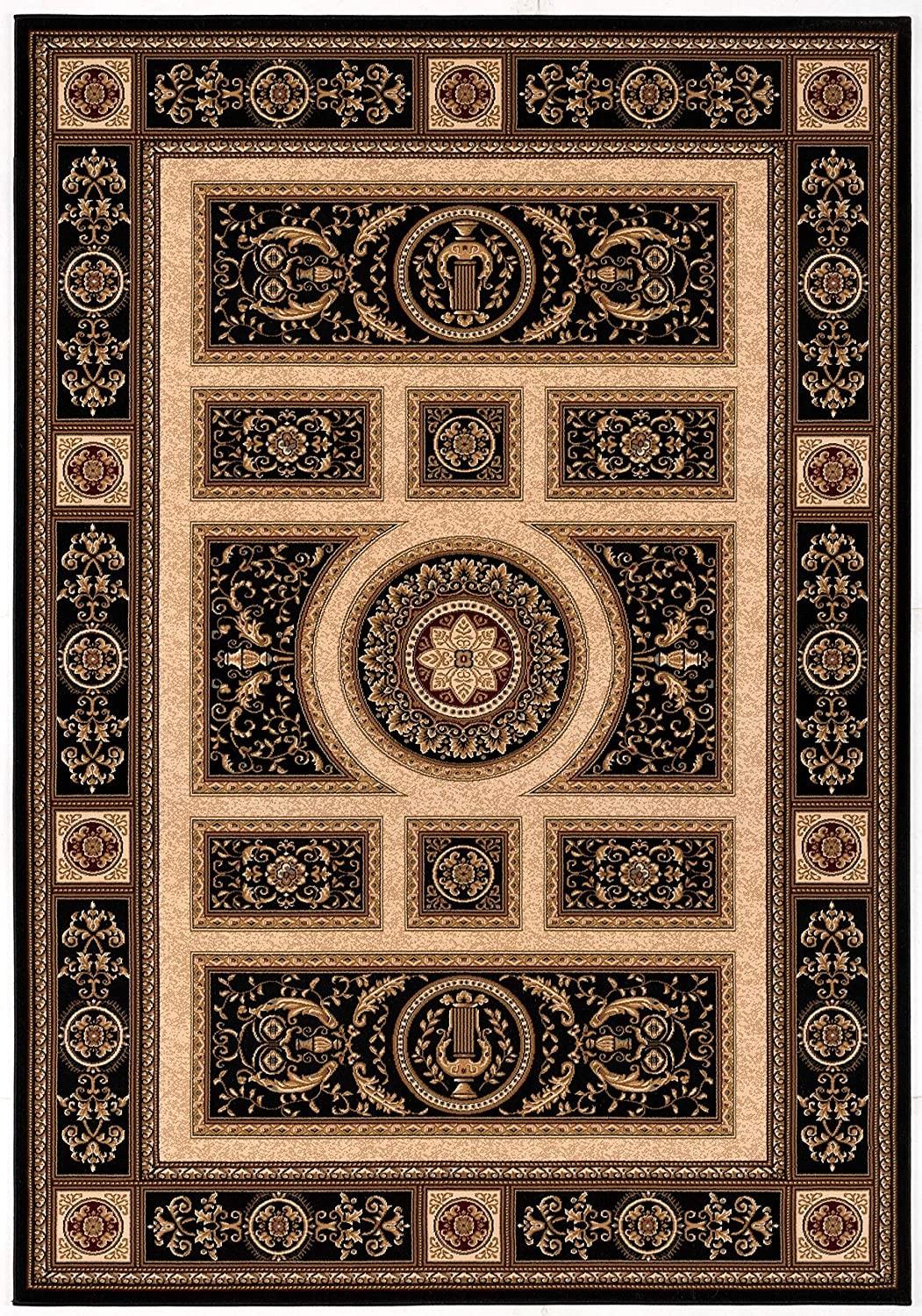 7’ x 9’ Black and Beige Traditional Geometric Area Rug Default Title