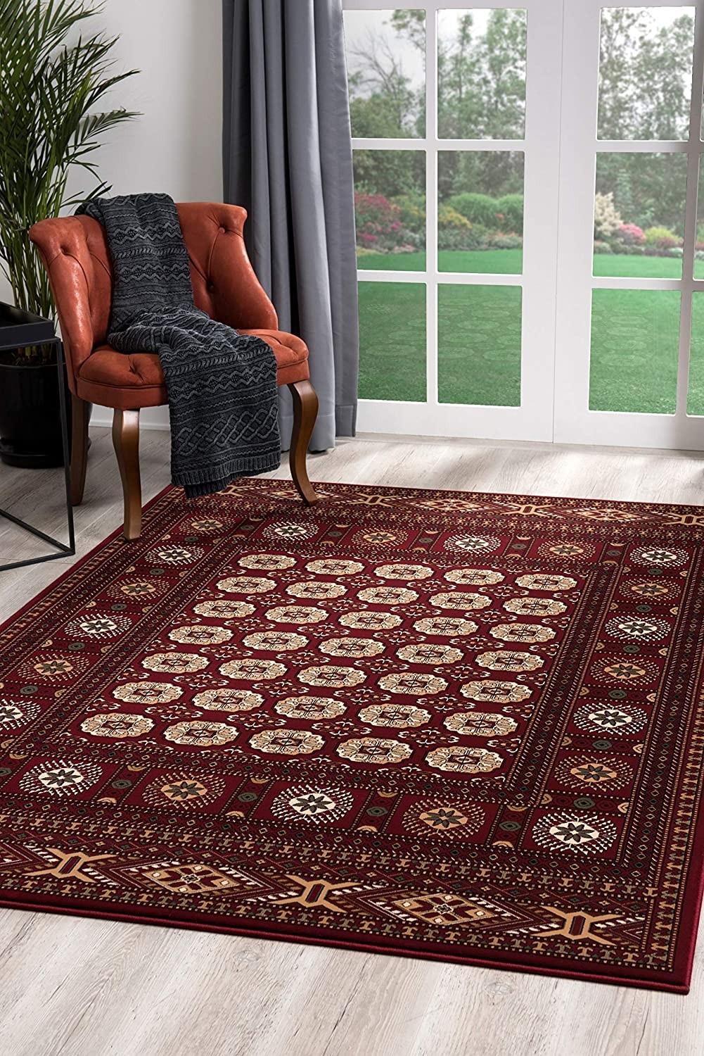 5’ x 8’ Red Eclectic Geometric Pattern Area Rug Default Title