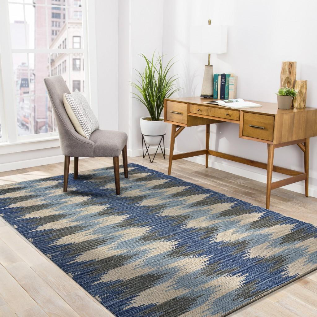 3’ x 5’ Blue and Cream Ikat Pattern Area Rug