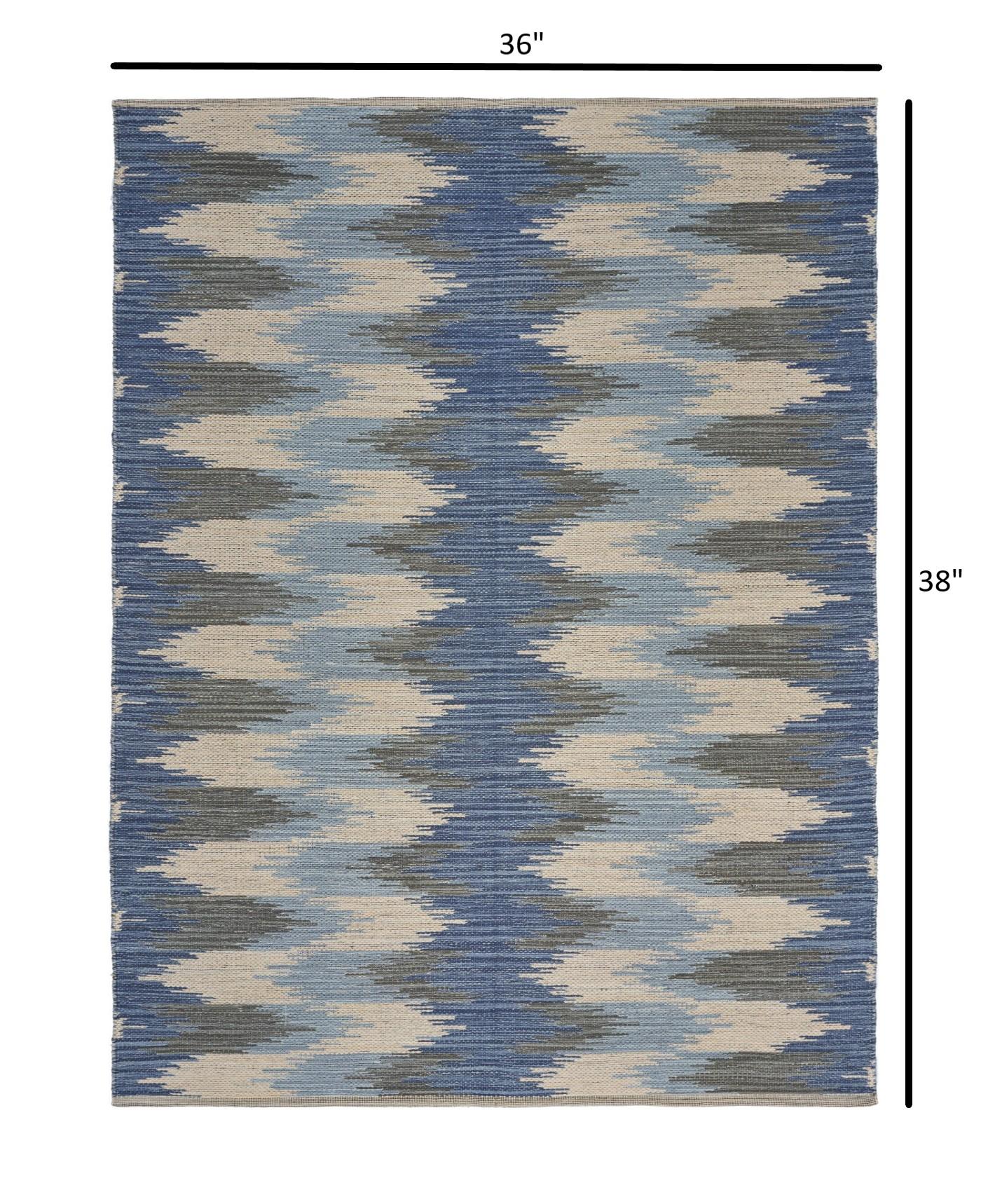 3’ x 5’ Blue and Cream Ikat Pattern Area Rug