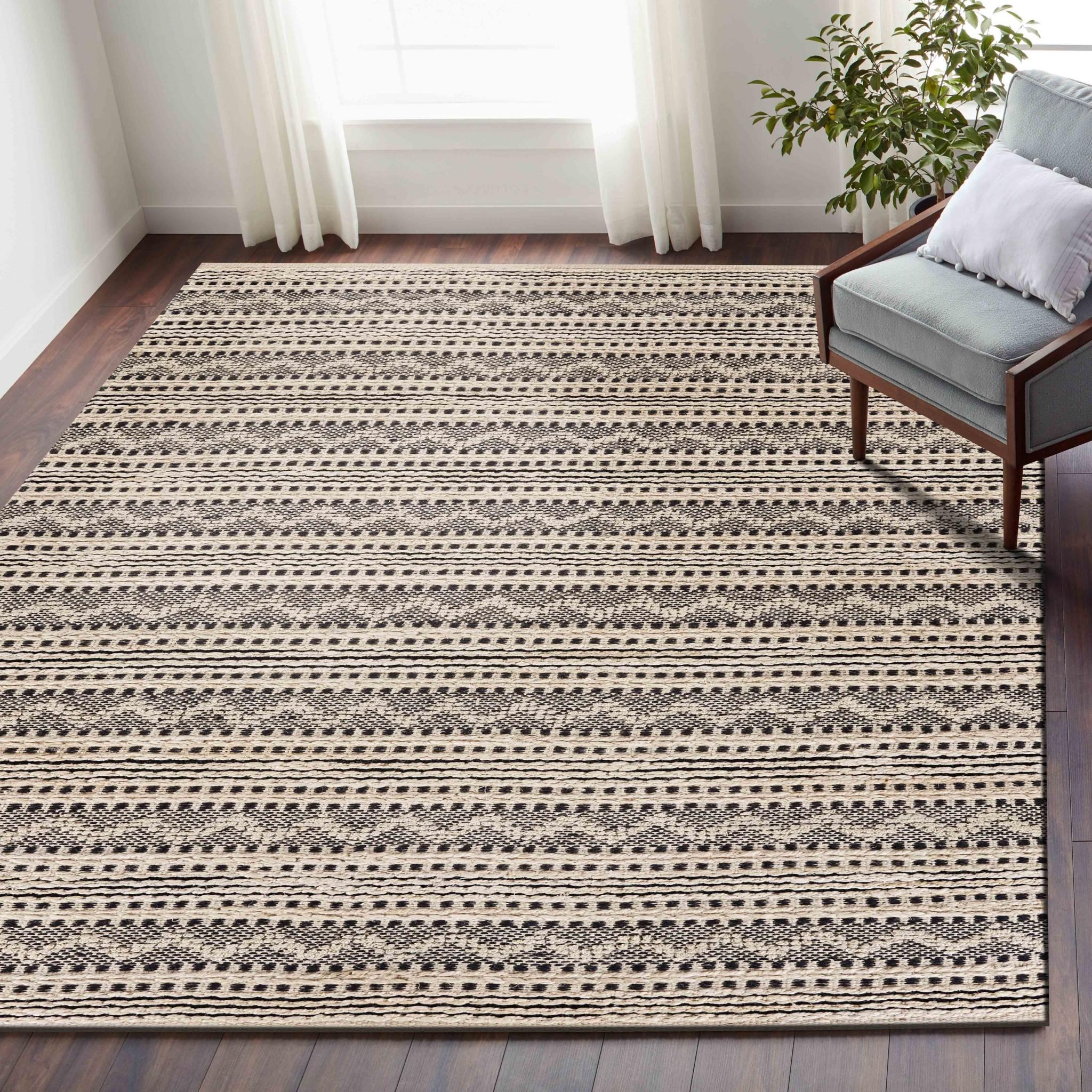 9’ x 12’ Black and Blush Chevron Stripe Area Rug