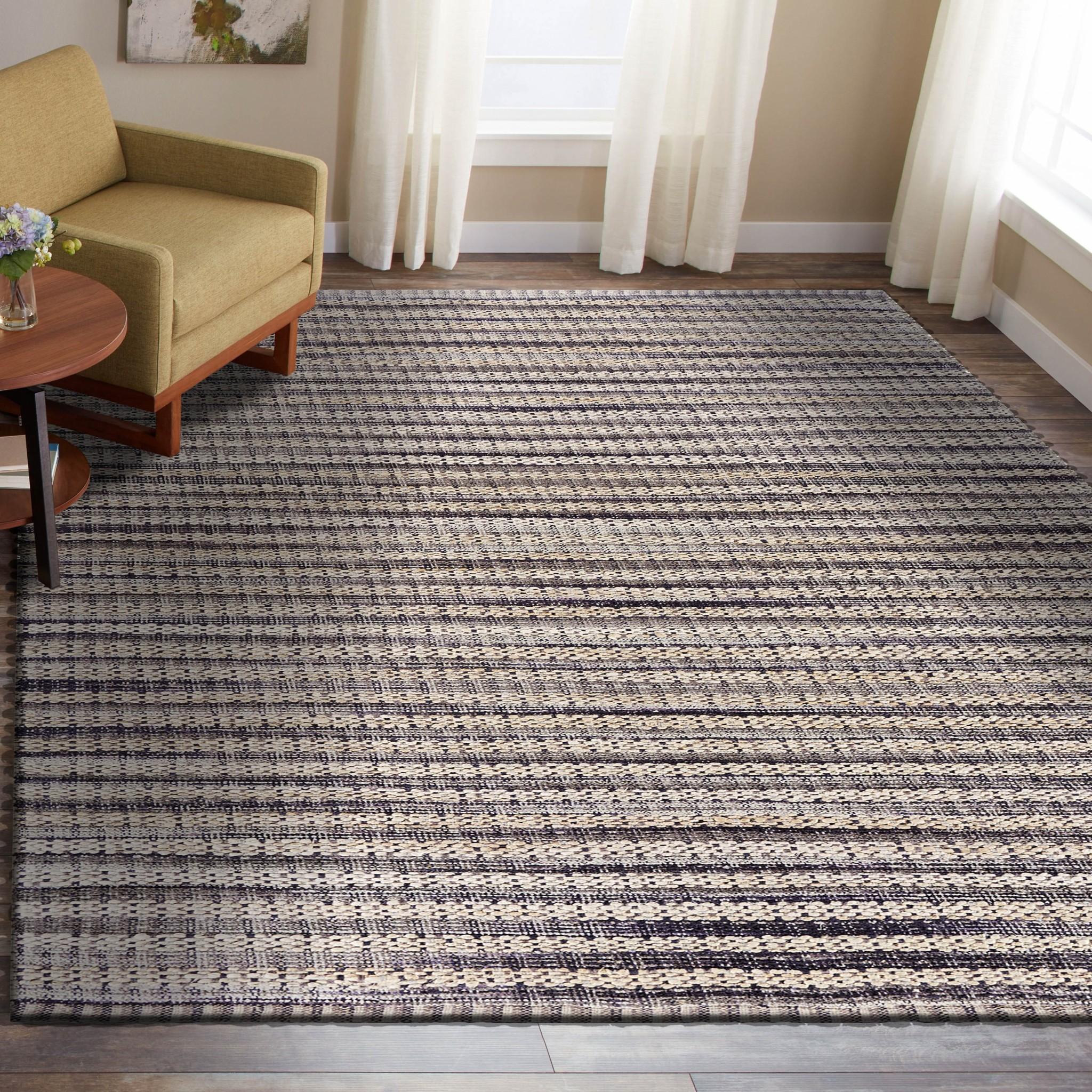 9’ x 12’ Brown and Gray Striped Area Rug