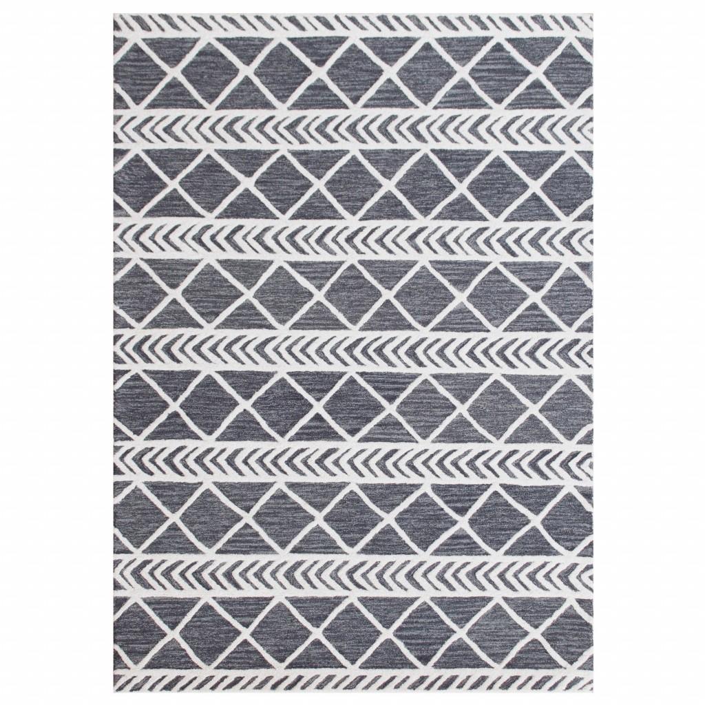 5’ x 7’ Gray and White Geometric Stripes Area Rug