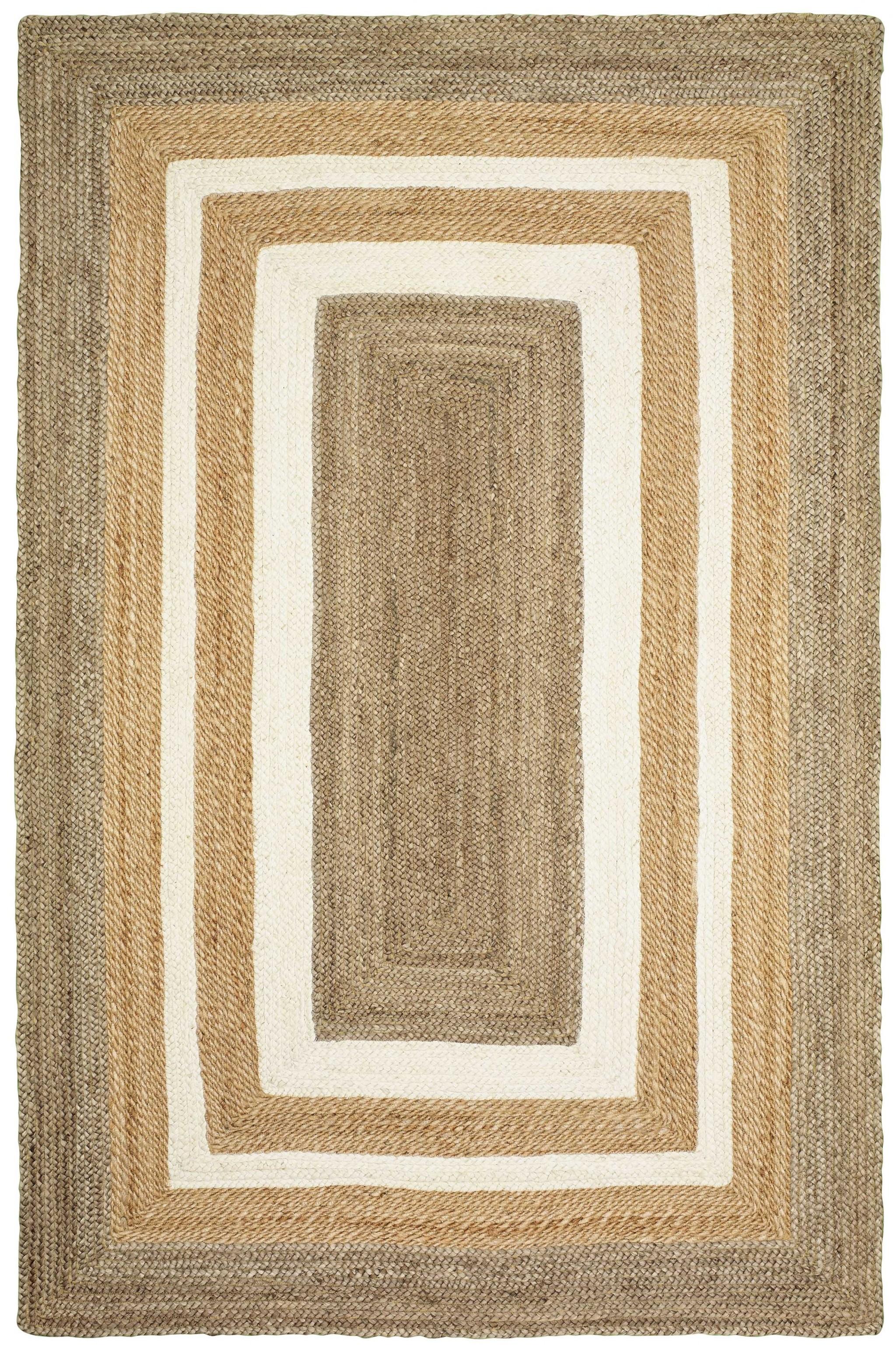 5’ x 8’ Tan and White Multiple Bordered Area Rug Default Title