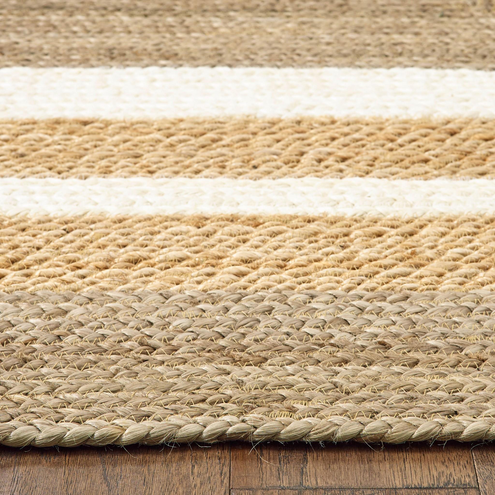 5’ x 8’ Tan and White Multiple Bordered Area Rug