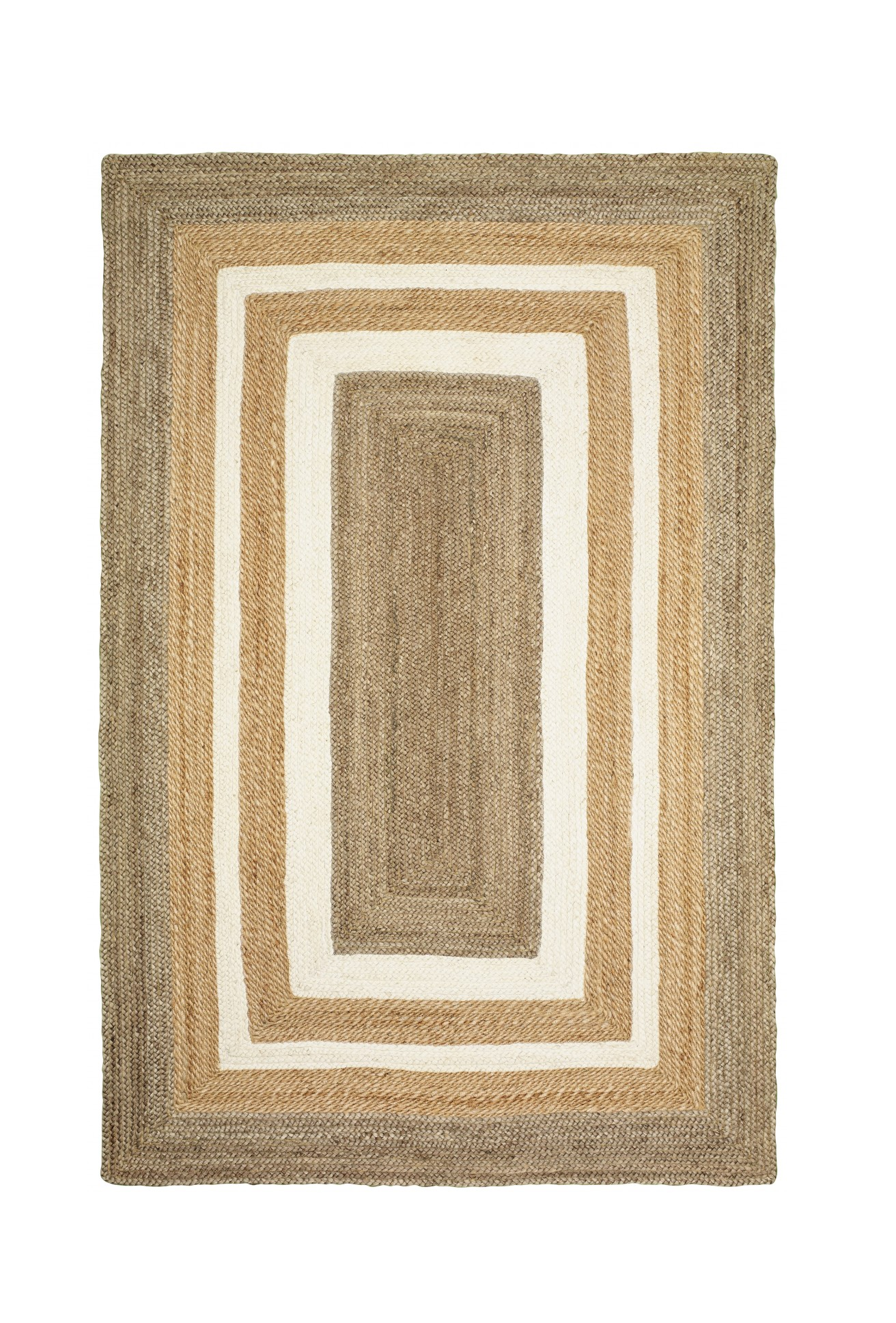 8’ x 10’ Tan and White Multi Bordered Area Rug