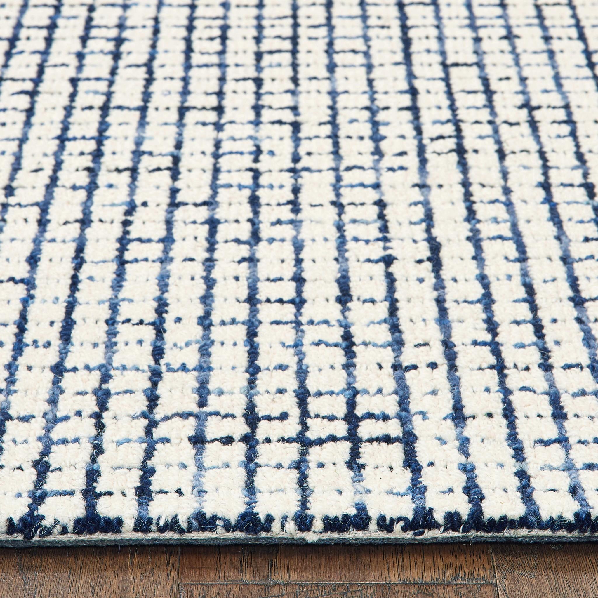8’ x 10’ Navy and Ivory Grids Area Rug