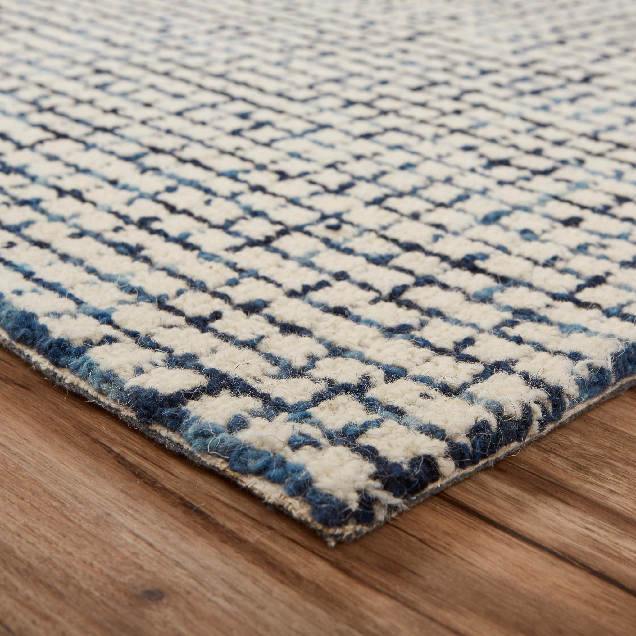 9’ x 12’ Navy and Ivory Grids Area Rug