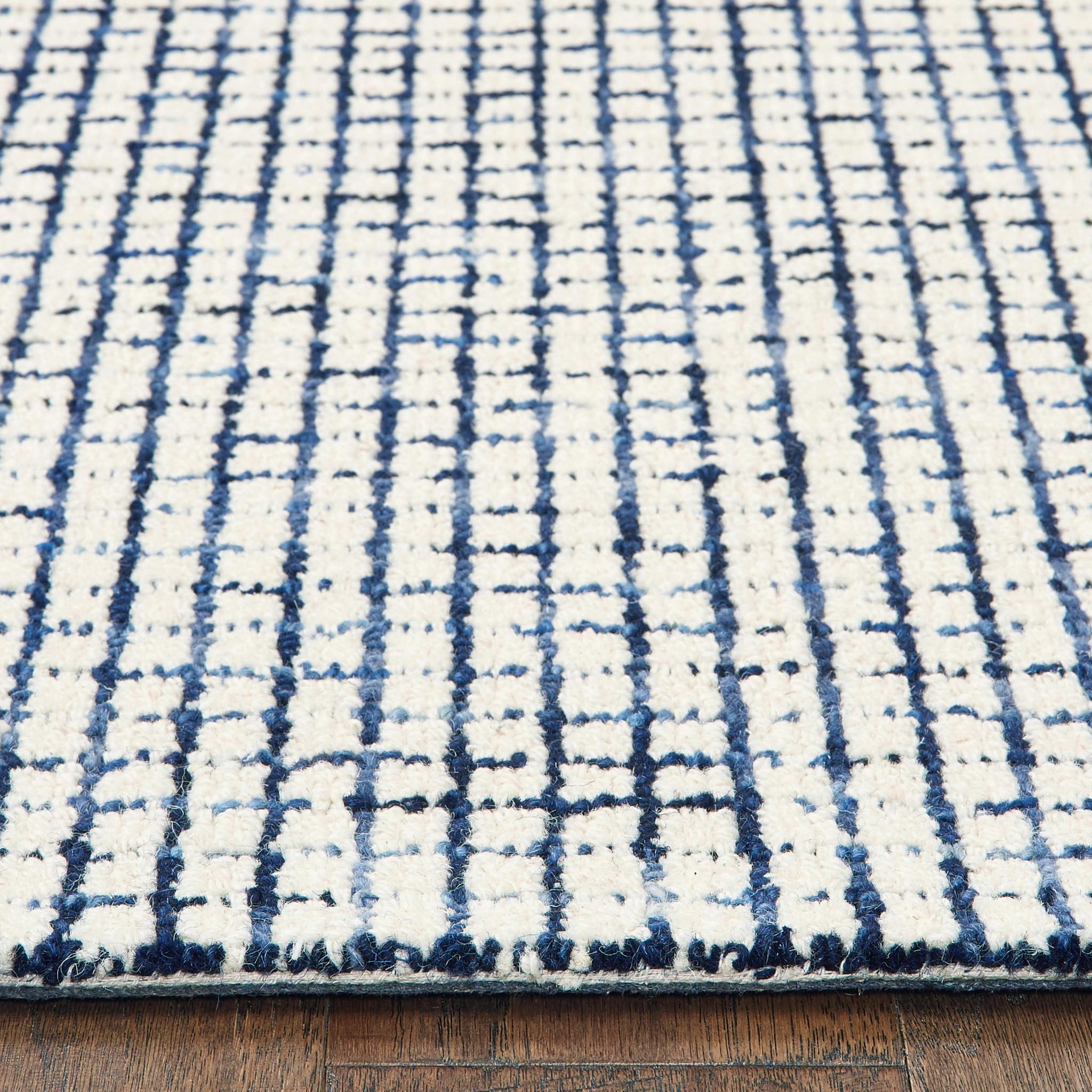 9’ x 12’ Navy and Ivory Grids Area Rug