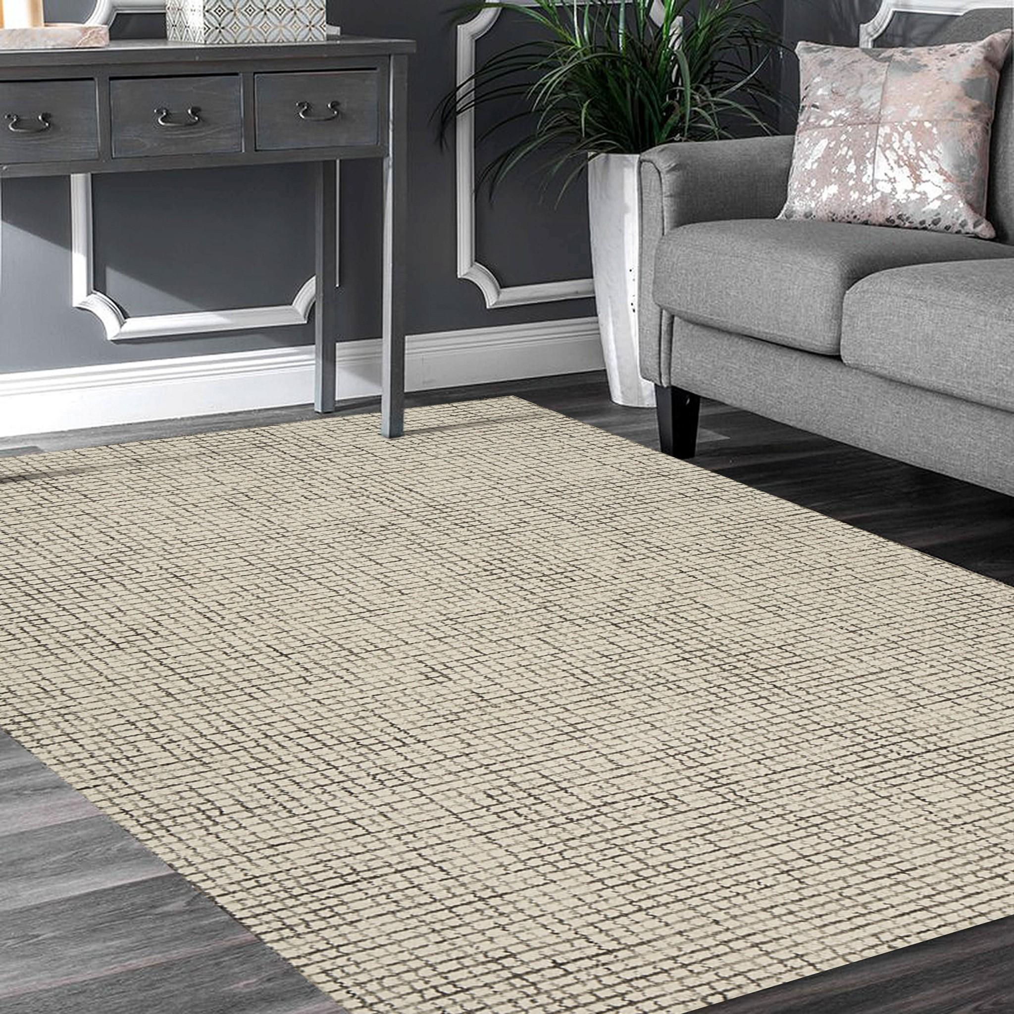 9’ x 12’ Tan and Ivory Grid Area Rug