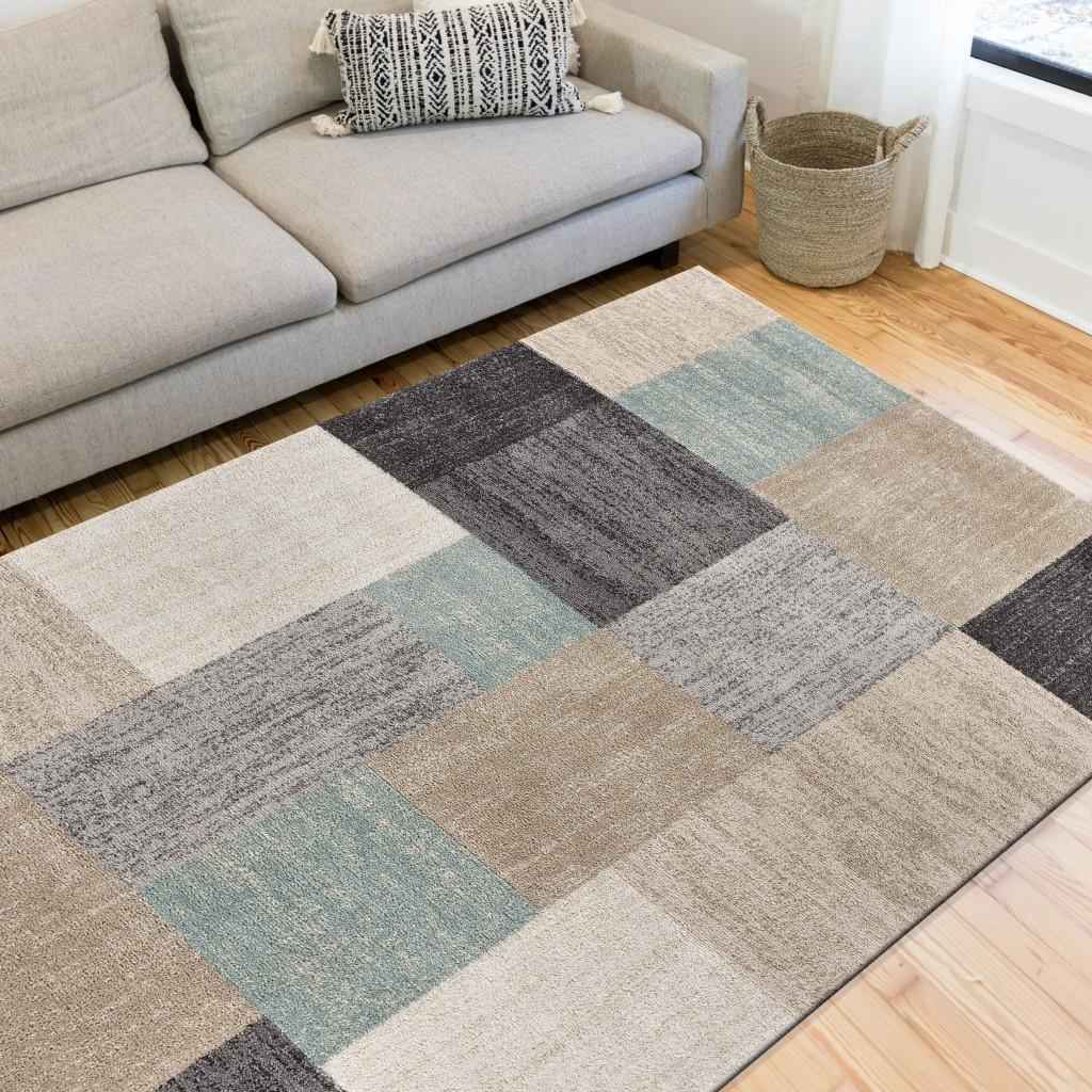 8’ x 10’ Beige and Black Modern Blocks Area Rug