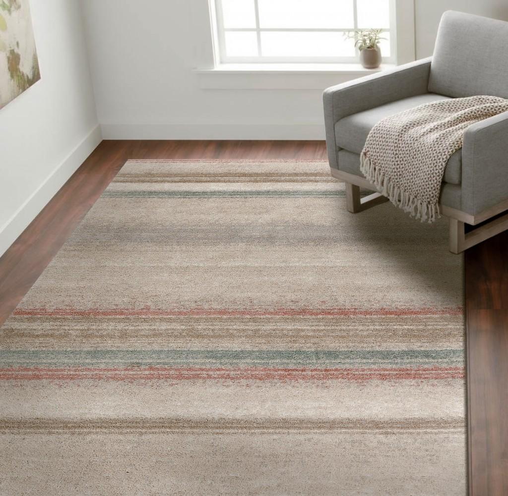 8’ x 9’ Beige Abstract Striped Area Rug