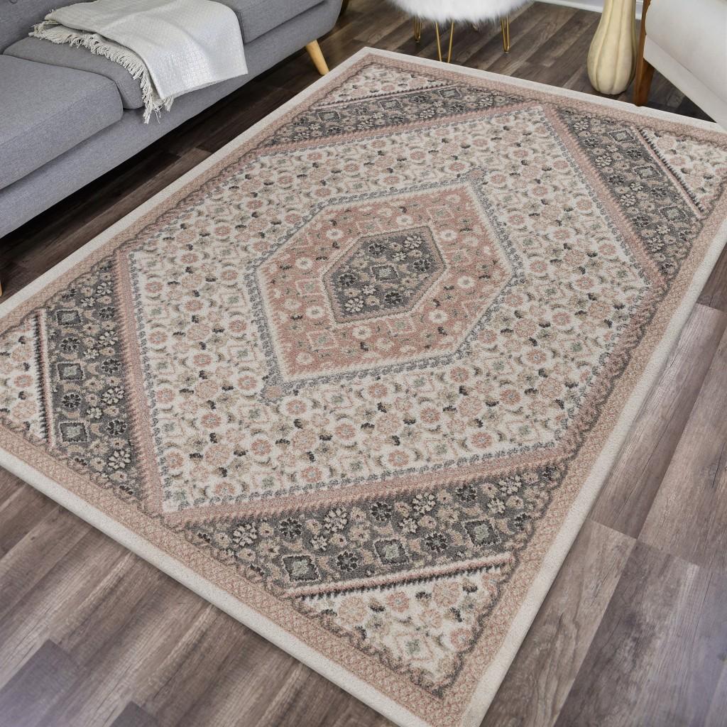 8’ x 10’ Gray and Blush Traditional Area Rug