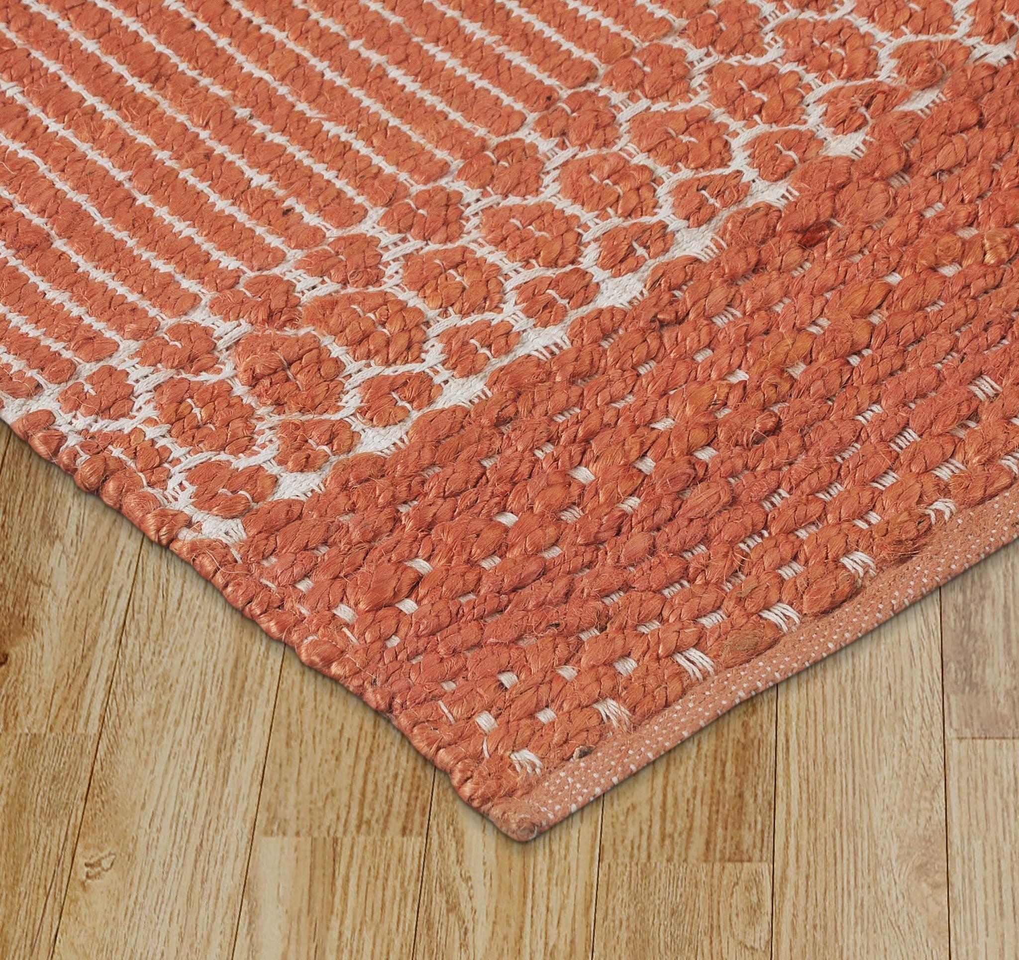 8’ x 10’ Orange and White Thin Striped Area Rug