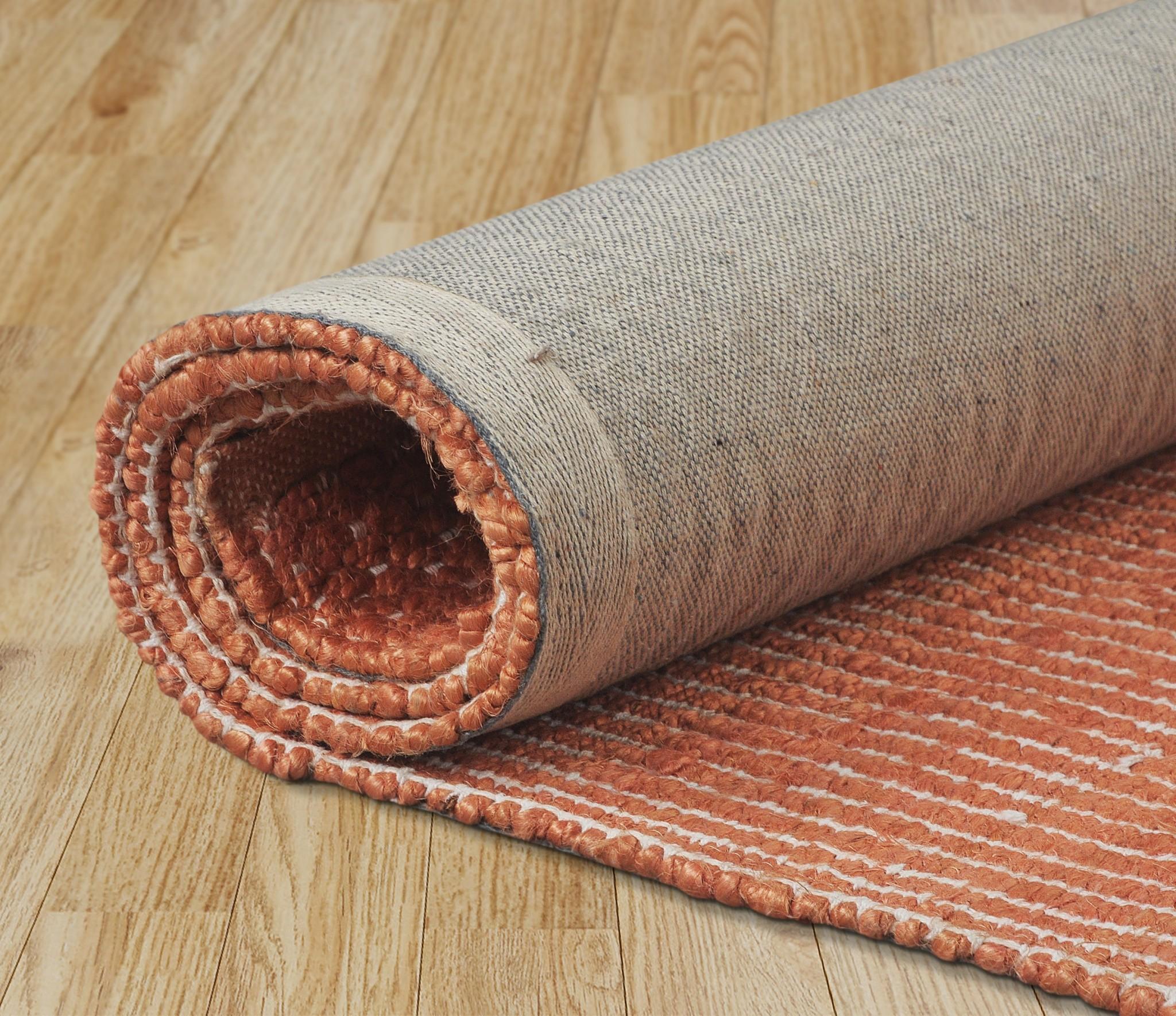 8’ x 10’ Orange and White Thin Striped Area Rug