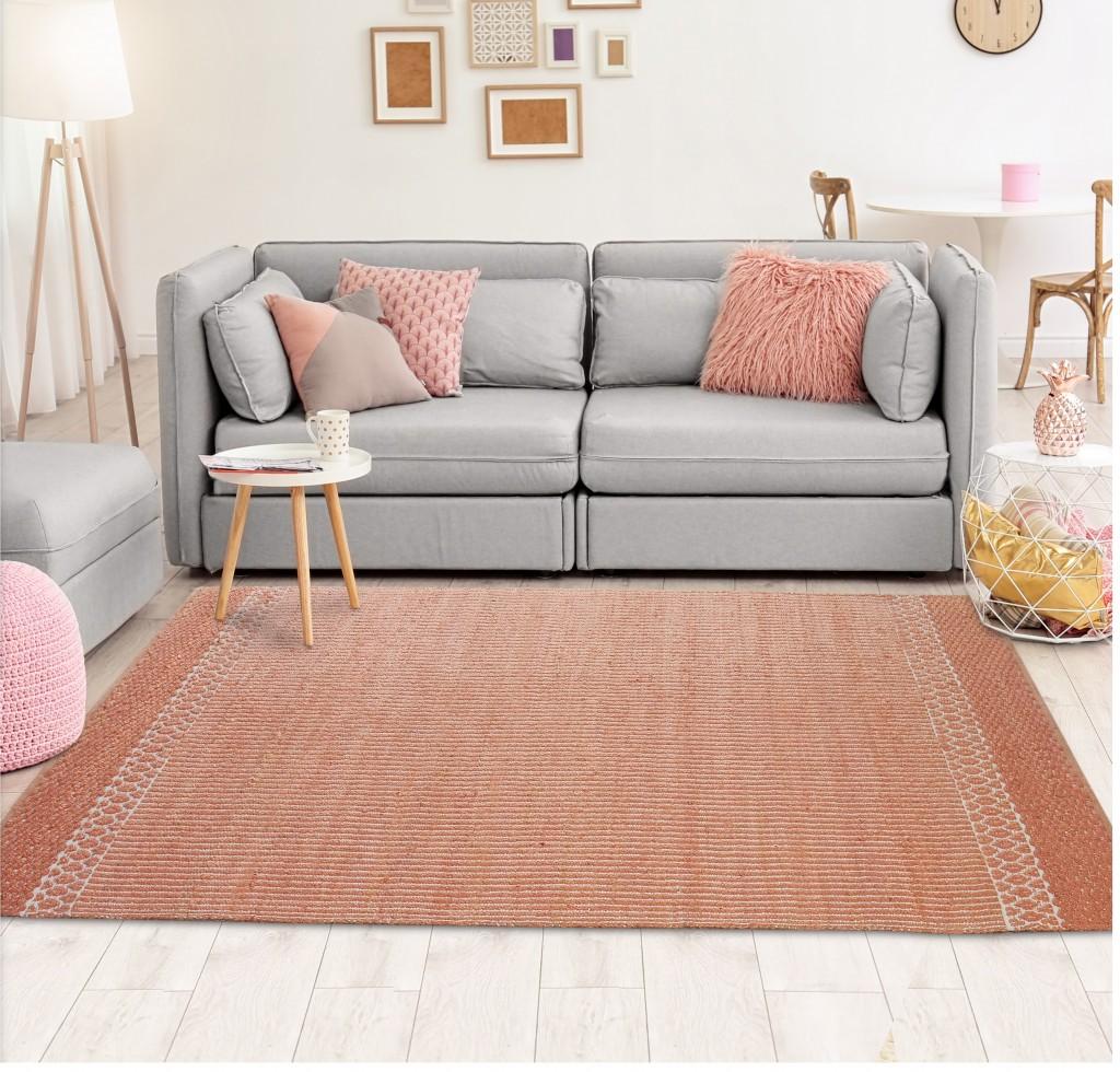 8’ x 10’ Orange and White Thin Striped Area Rug