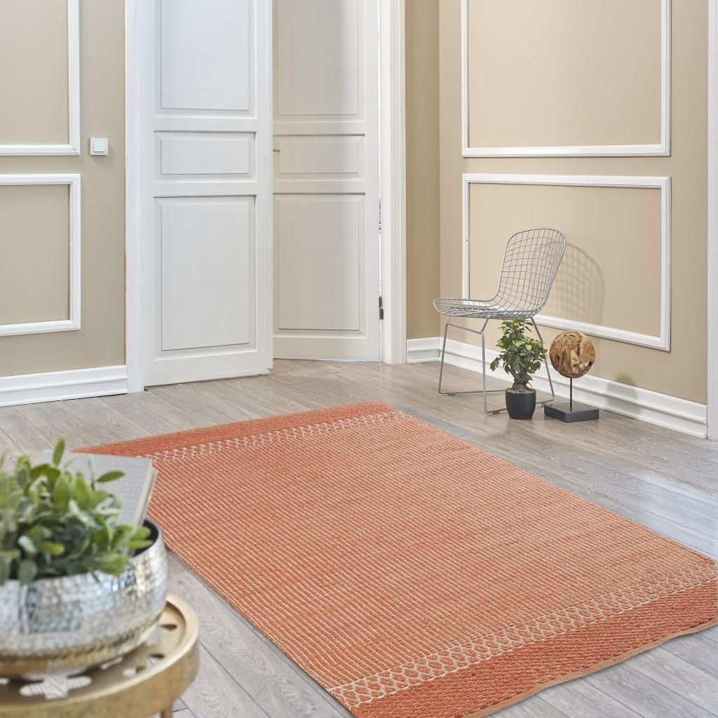 8’ x 10’ Orange and White Thin Striped Area Rug