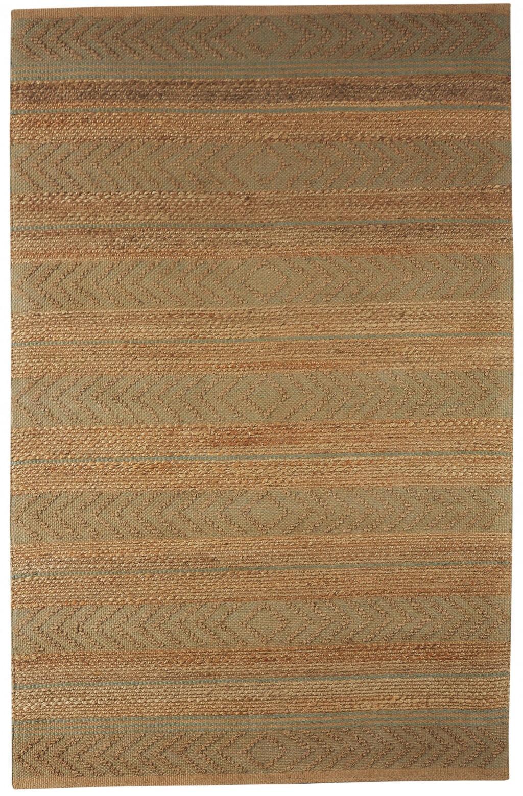 5’ x 8’ Seafoam and Tan Bohemian Striped Area Rug Default Title