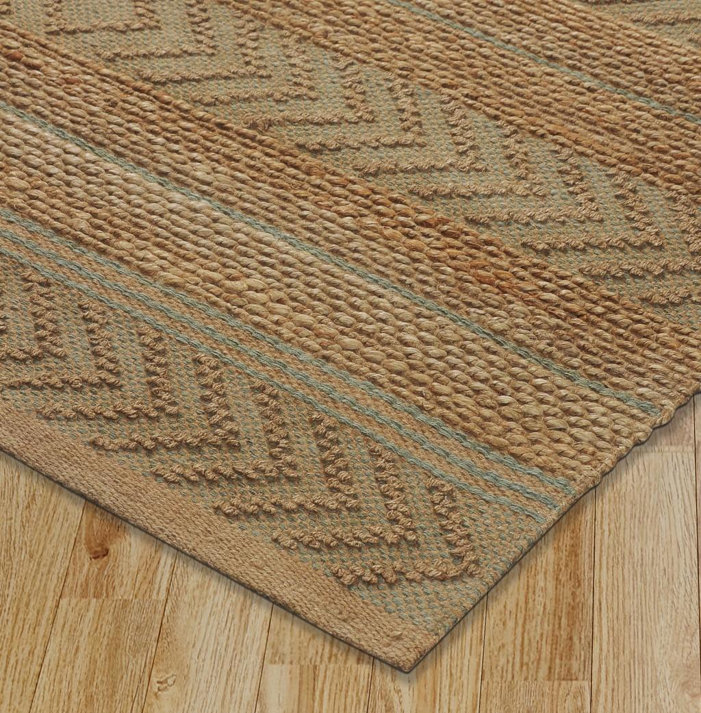 5’ x 8’ Seafoam and Tan Bohemian Striped Area Rug