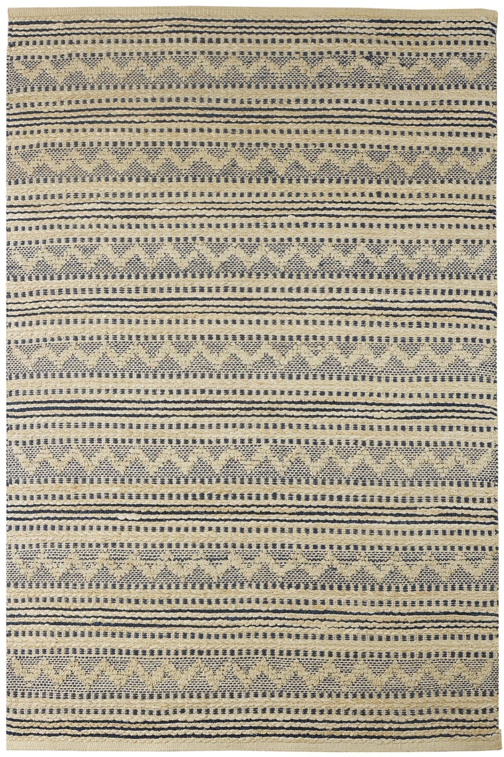 8’ x 10’ Blue and Beige Chevron Striped Area Rug