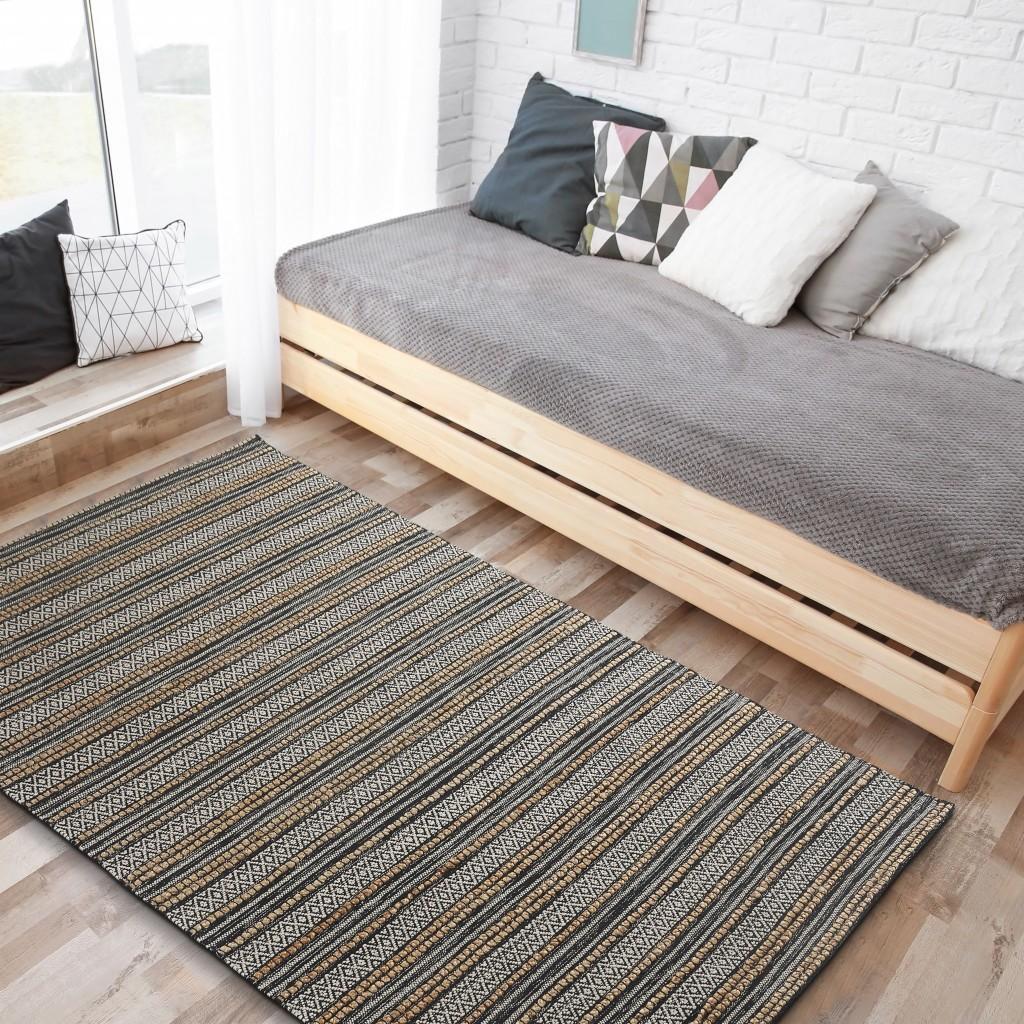 5’ x 8’ Black and Tan Decorative Striped Area Rug