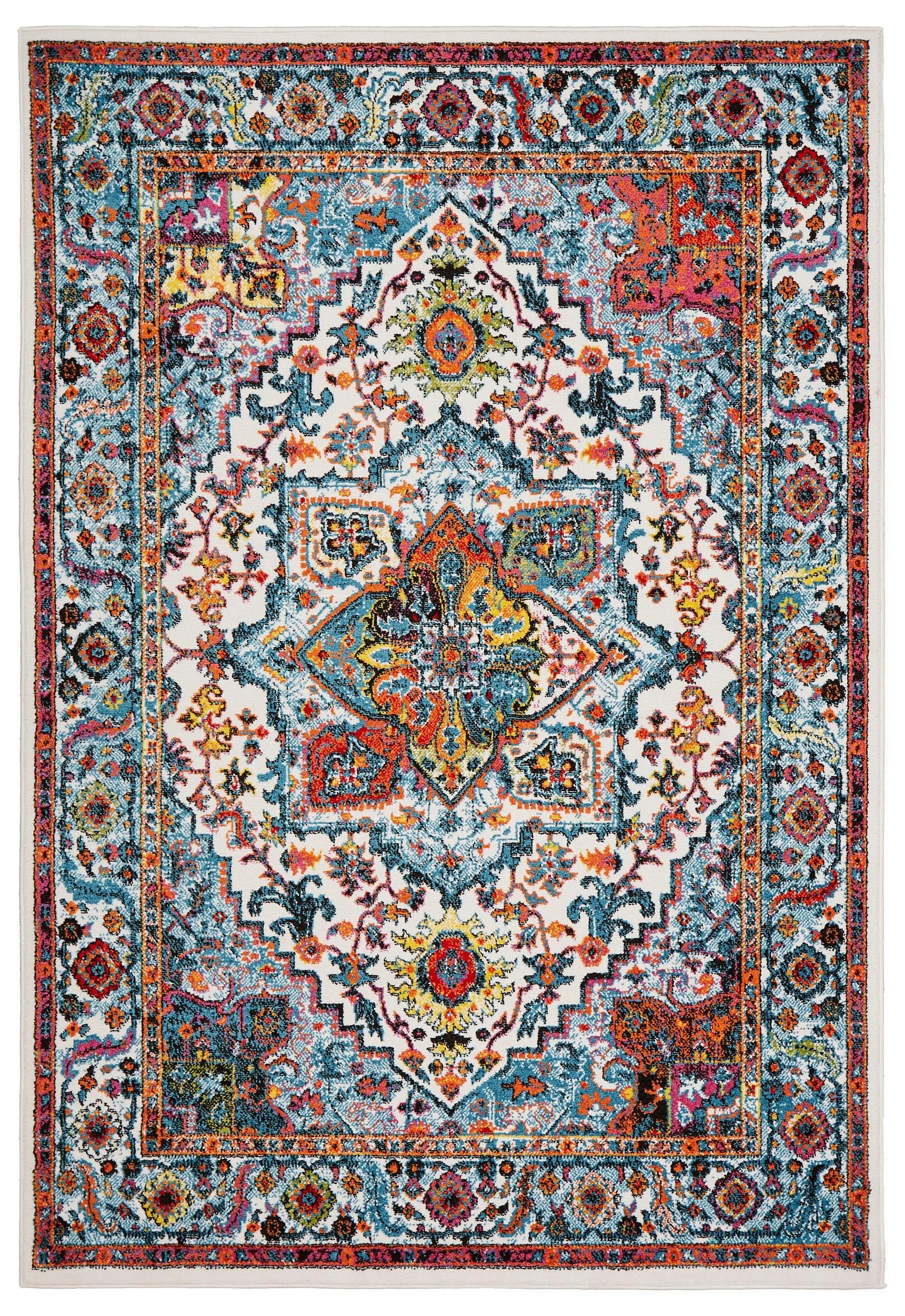 5’ x 7’ White Decorative Medallion Area Rug