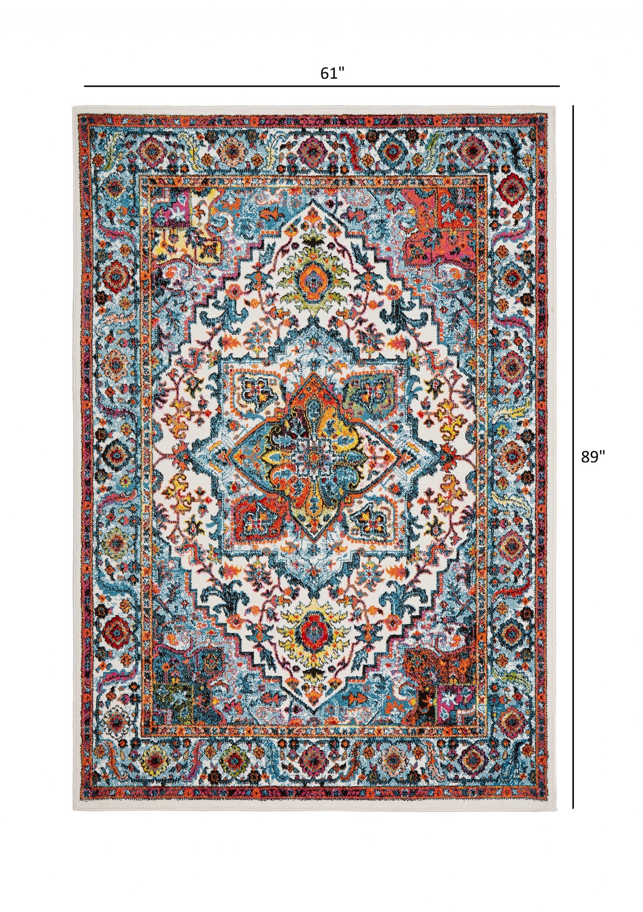 5’ x 7’ White Decorative Medallion Area Rug