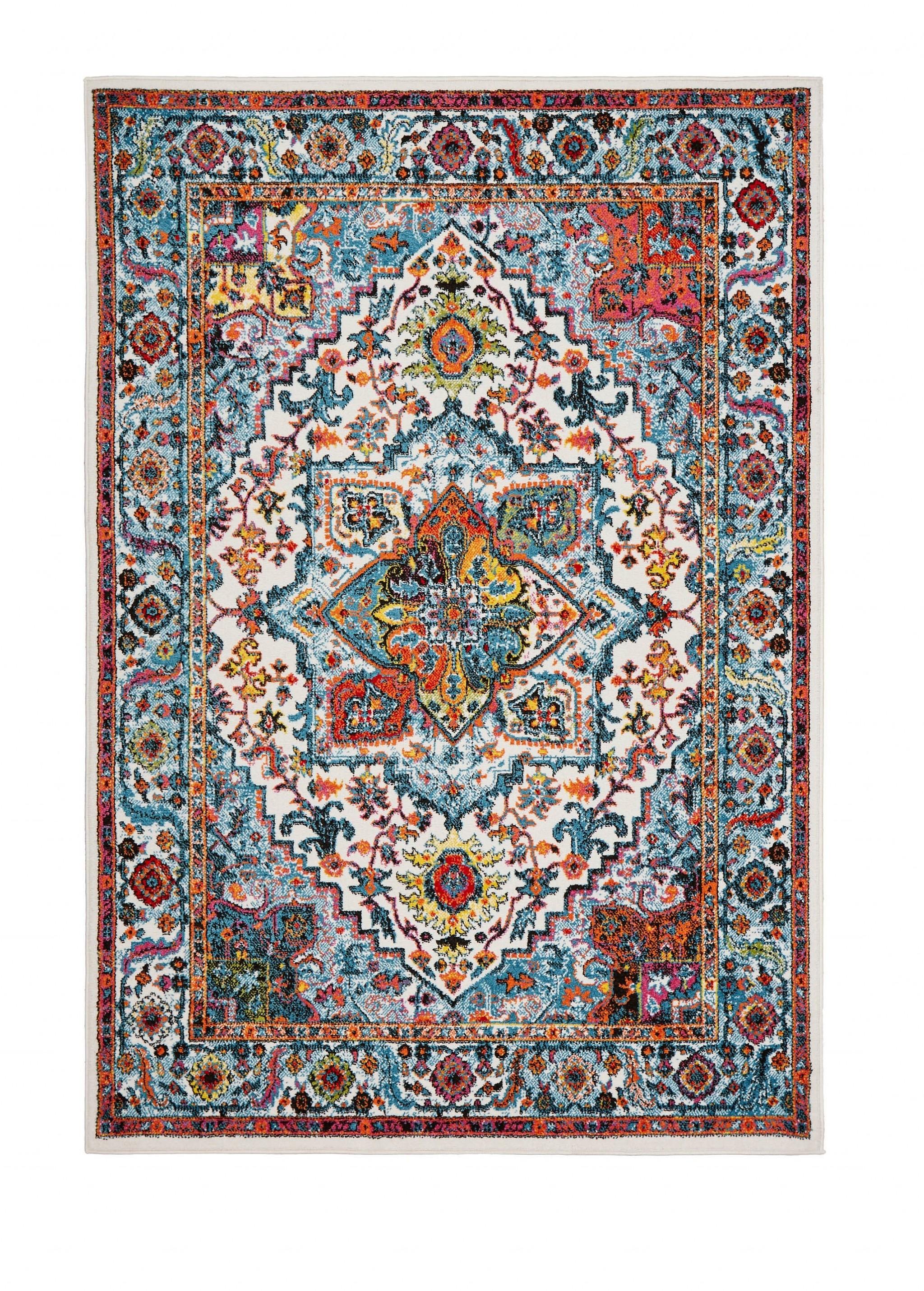 5’ x 7’ White Decorative Medallion Area Rug