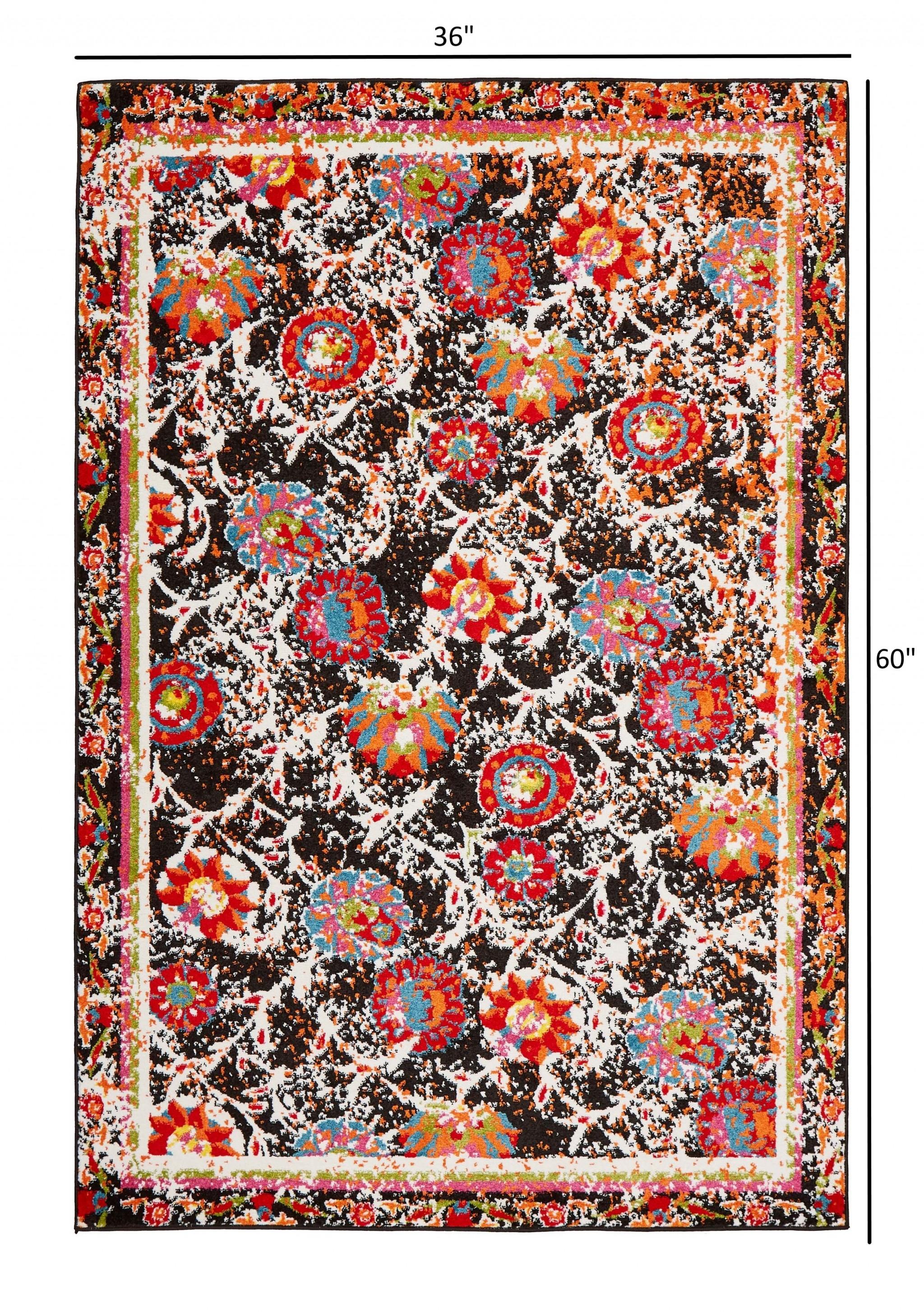 3’ x 5’ Black Radiant Floral Imagination Area Rug