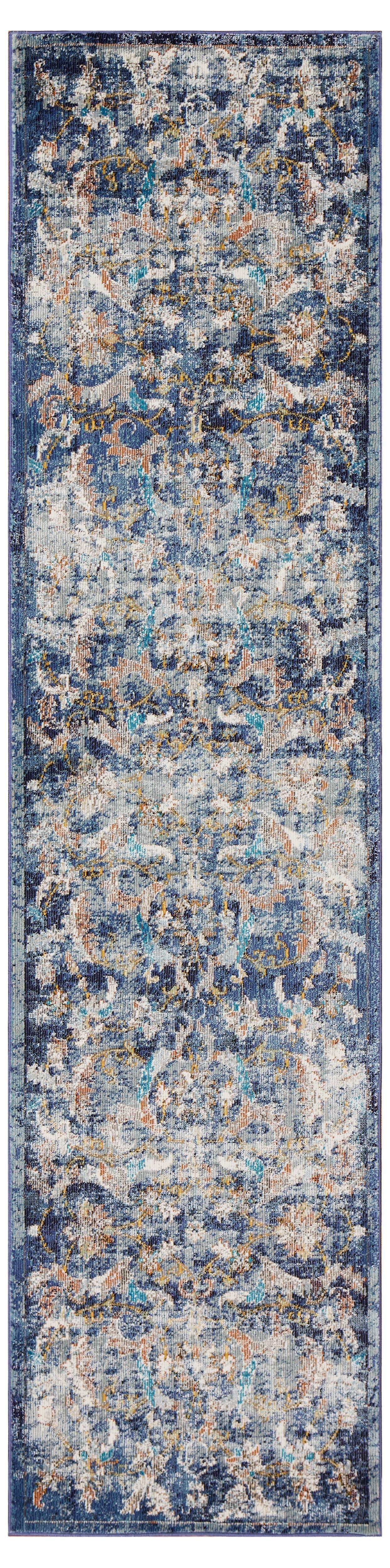 2’ x 9’ Blue and White Jacobean Pattern Runner Rug Default Title