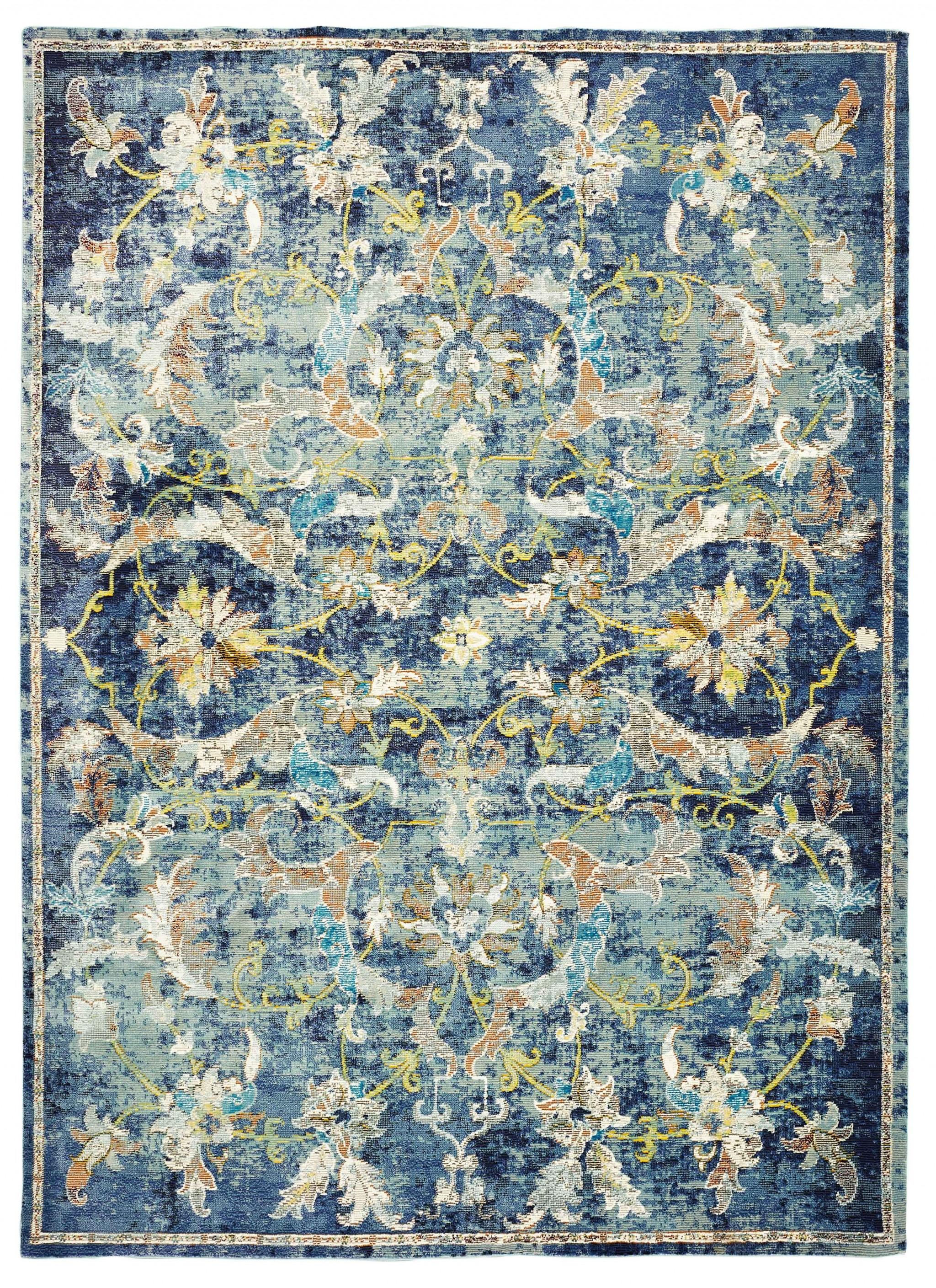 4’ x 6’ Blue and White Jacobean Pattern Area Rug Default Title
