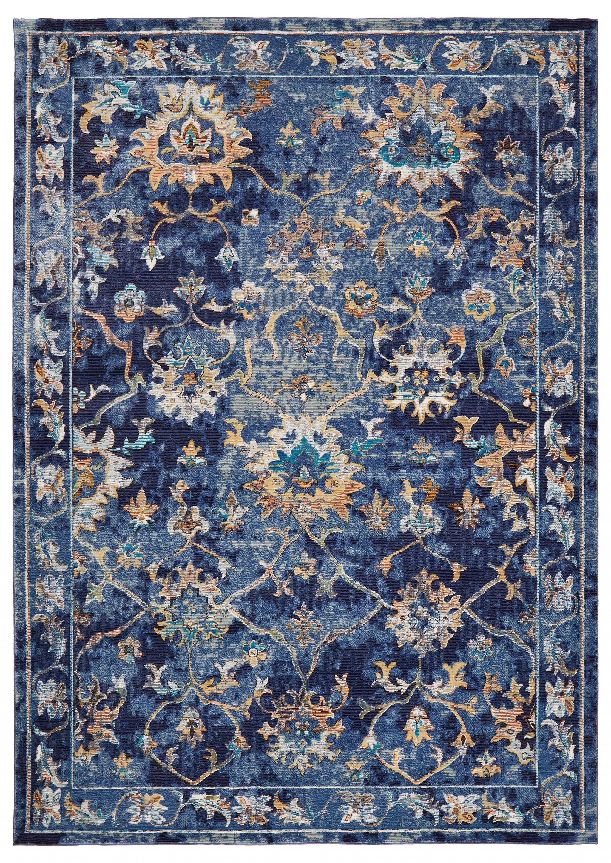 5’ x 8’ Blue and Gold Jacobean Area Rug Default Title
