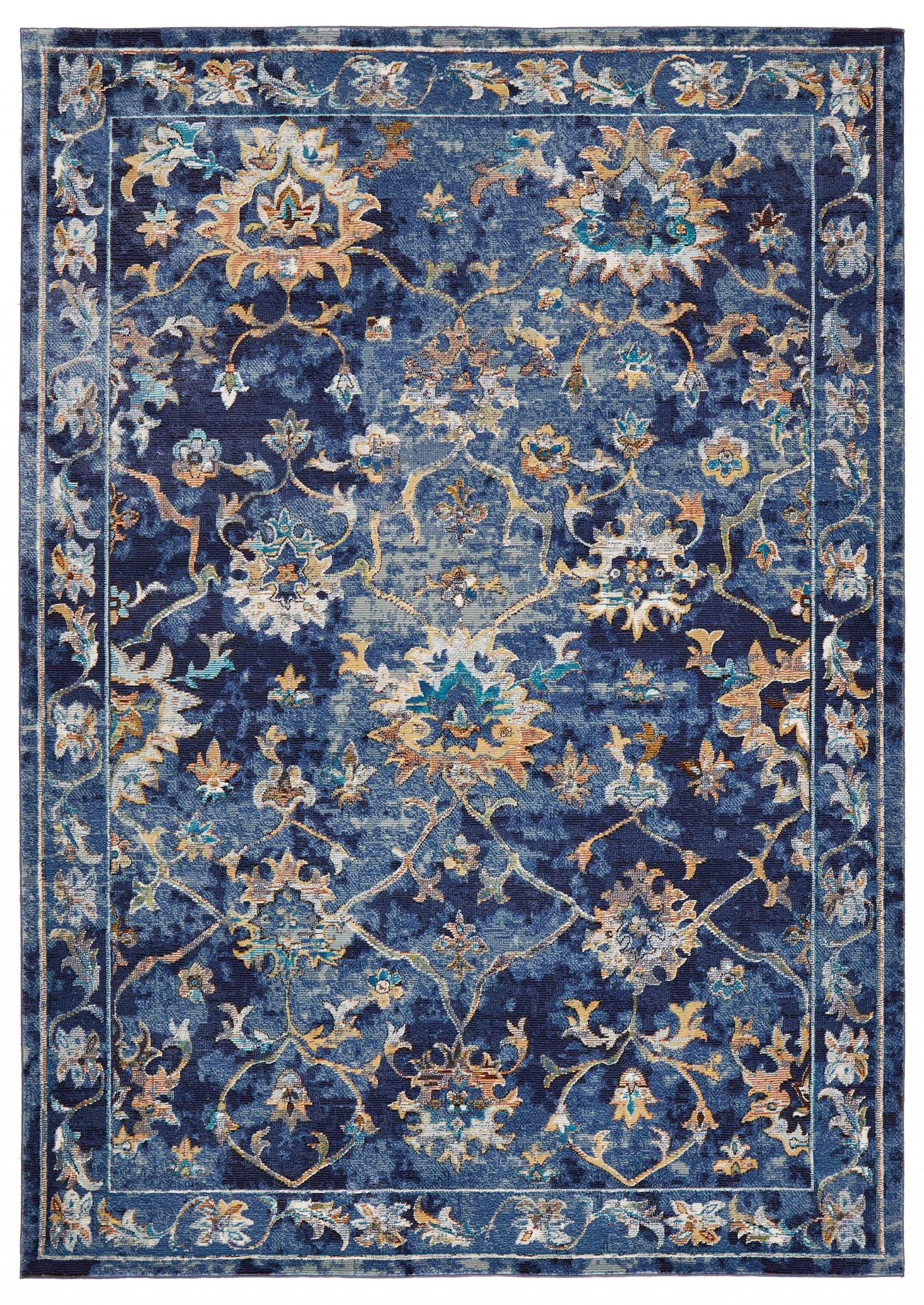 9’ x 12’ Blue and Gold Jacobean Area Rug