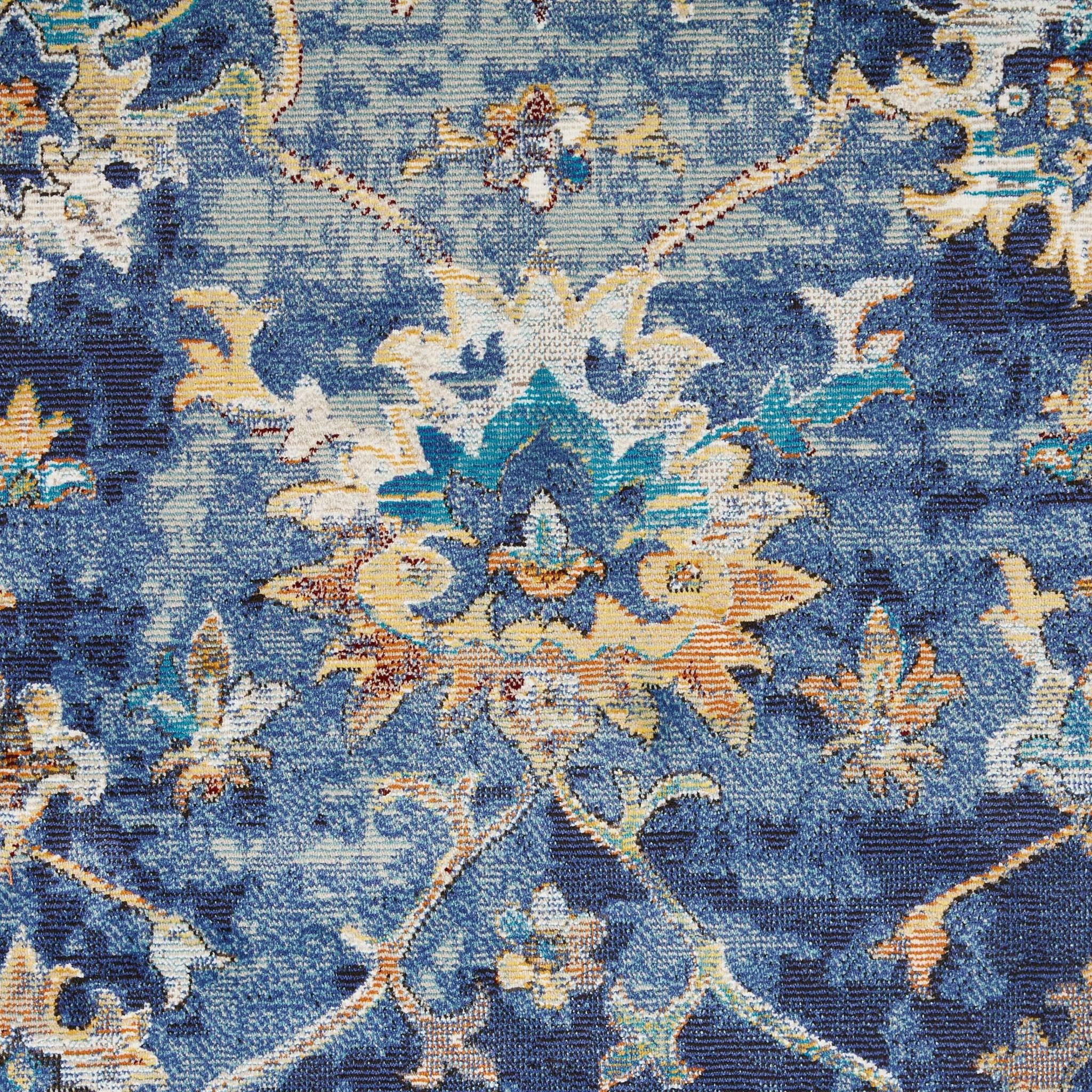 9’ x 12’ Blue and Gold Jacobean Area Rug