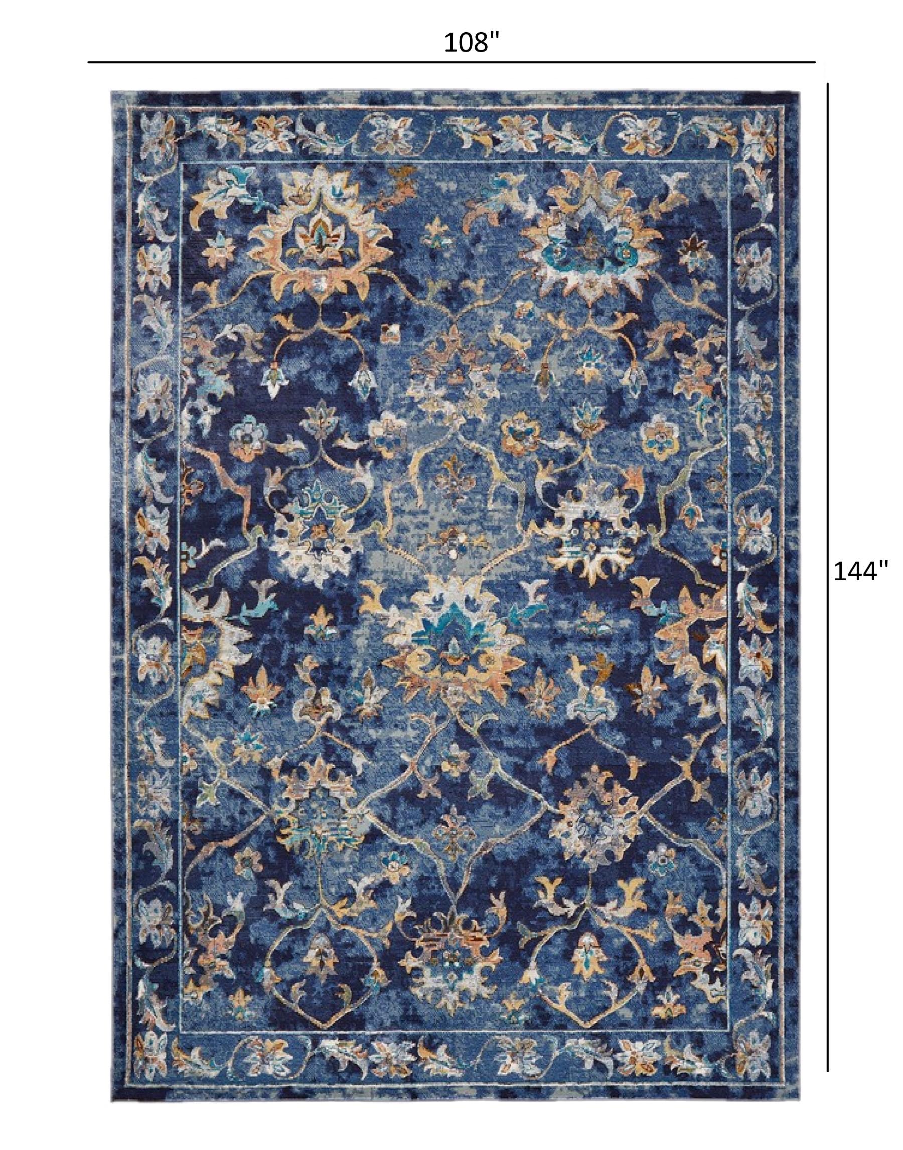 9’ x 12’ Blue and Gold Jacobean Area Rug