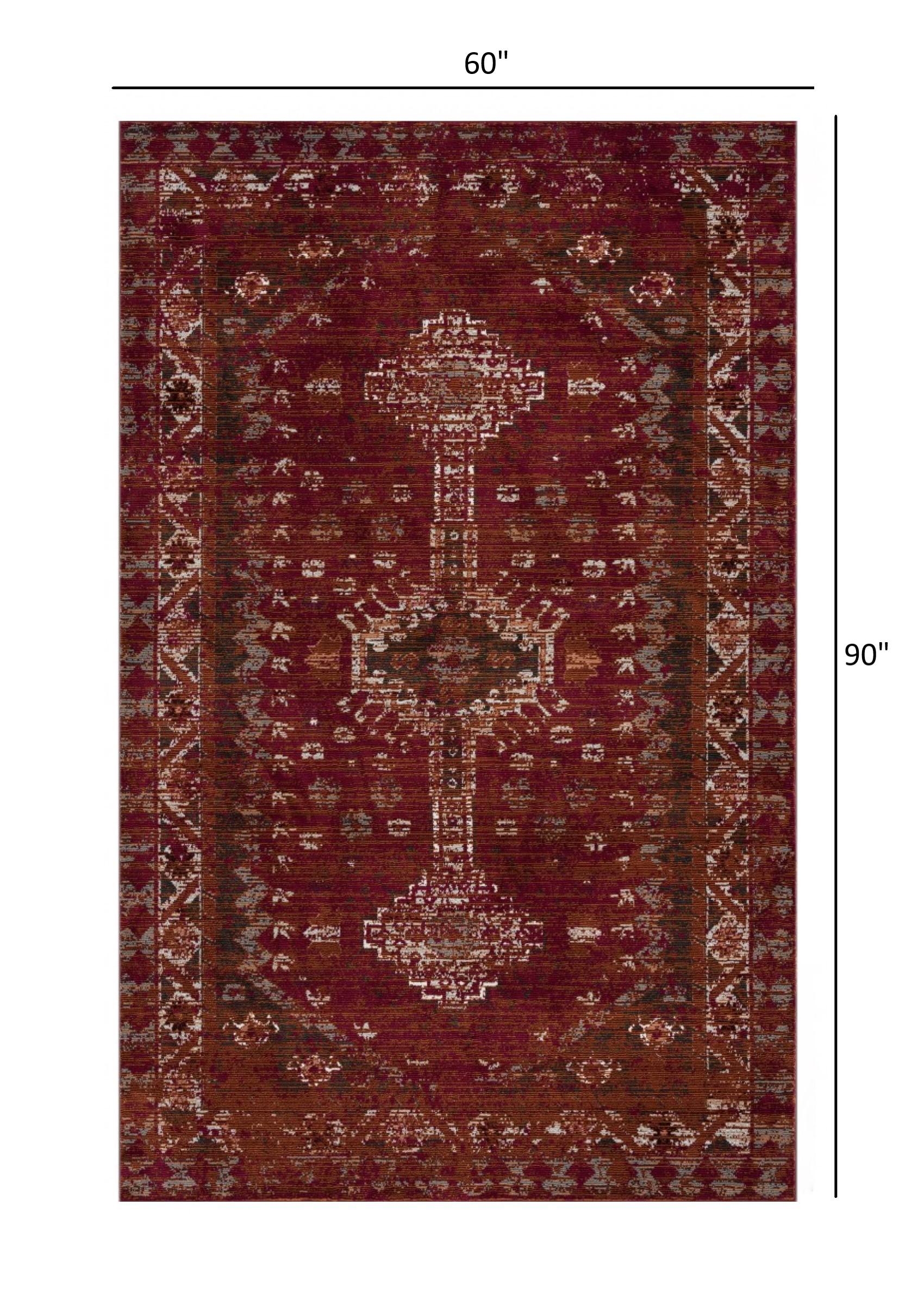 5’ x 8’ Deep Red Traditional Area Rug