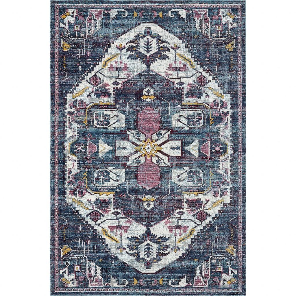 8’ x 10’ Navy and Ivory Global Inspired Area Rug Default Title