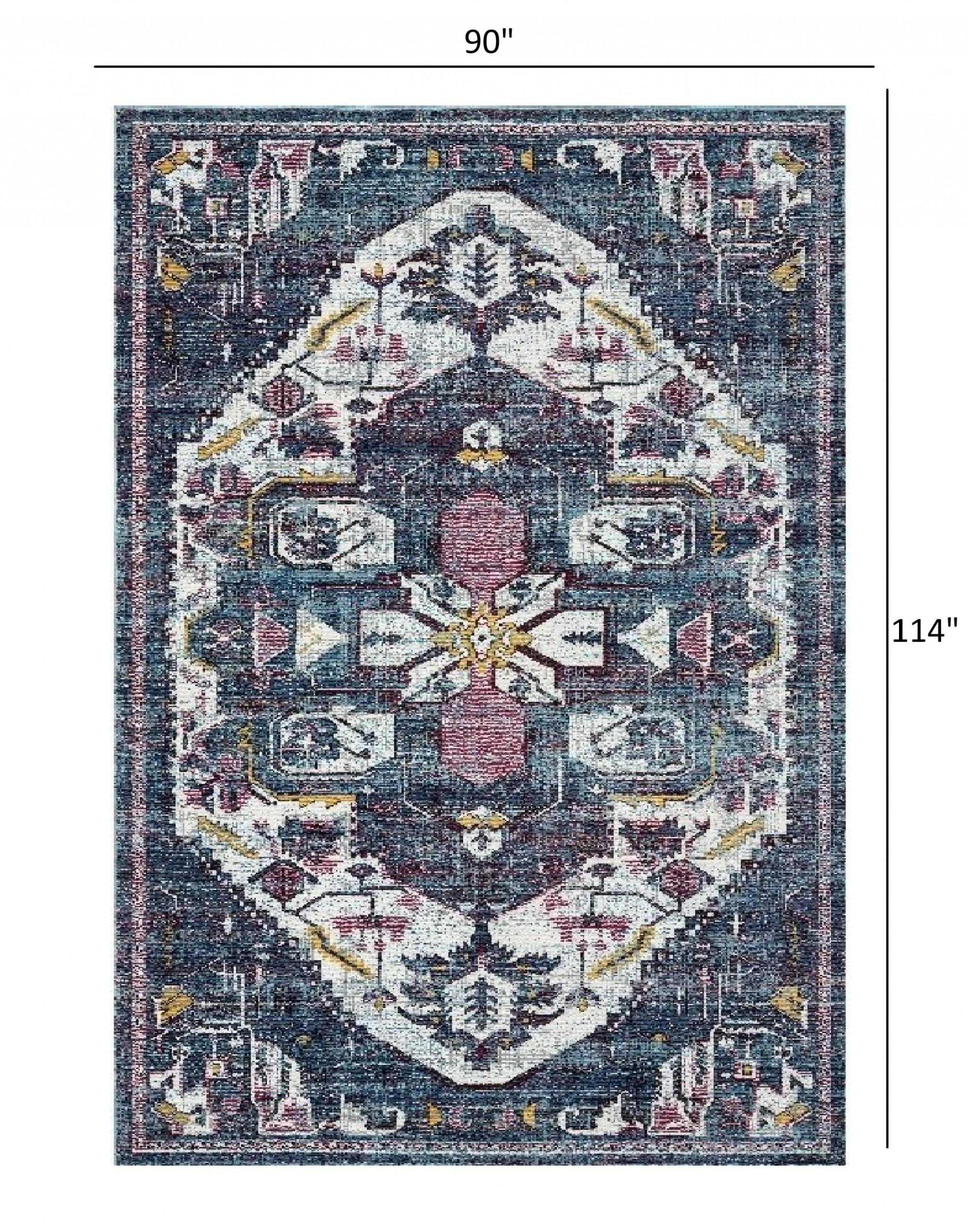8’ x 10’ Navy and Ivory Global Inspired Area Rug