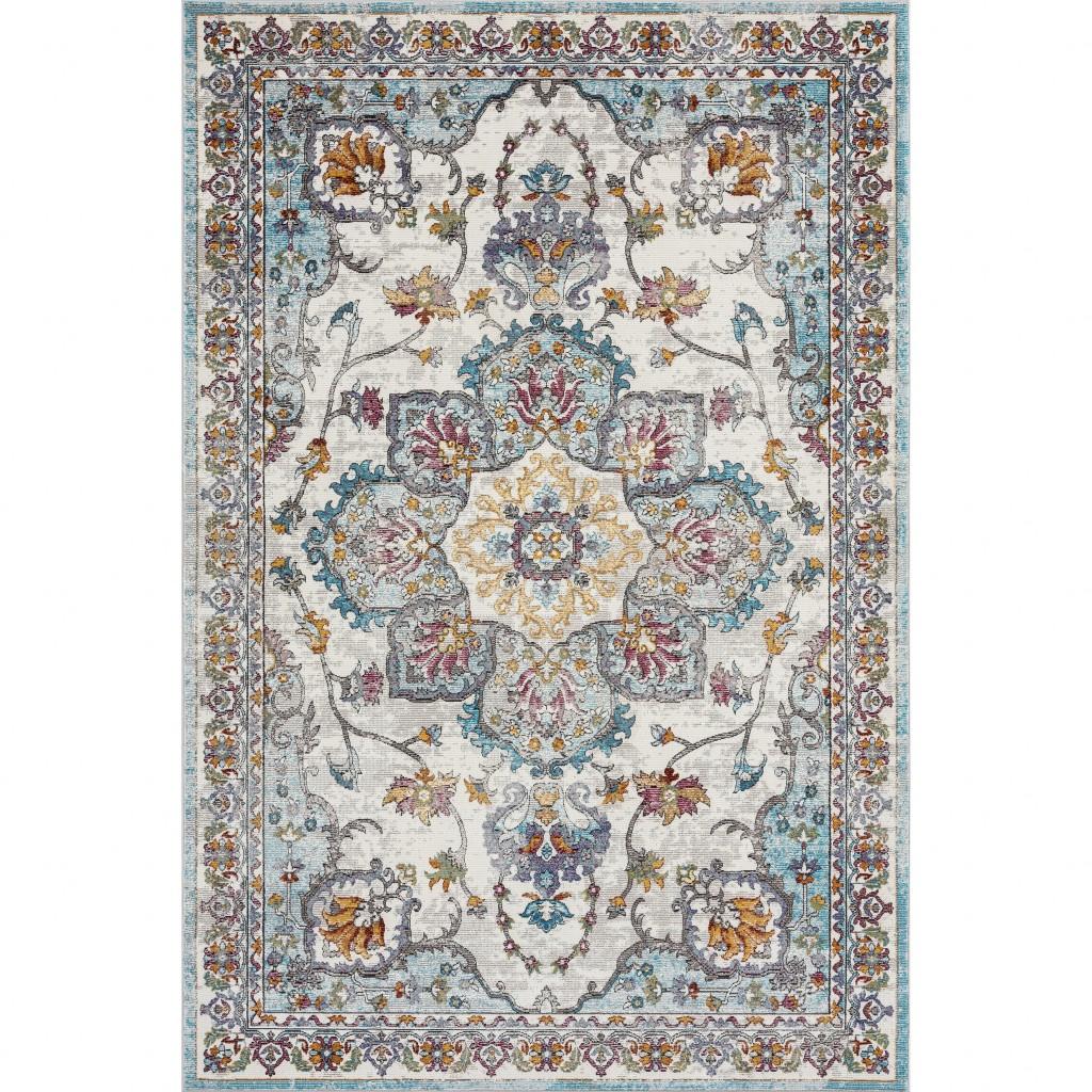 5’ x 8’ Blue and Ivory Center Medallion Area Rug Default Title