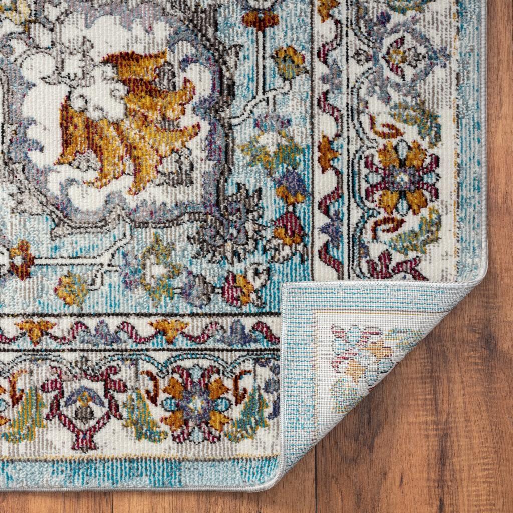 5’ x 8’ Blue and Ivory Center Medallion Area Rug